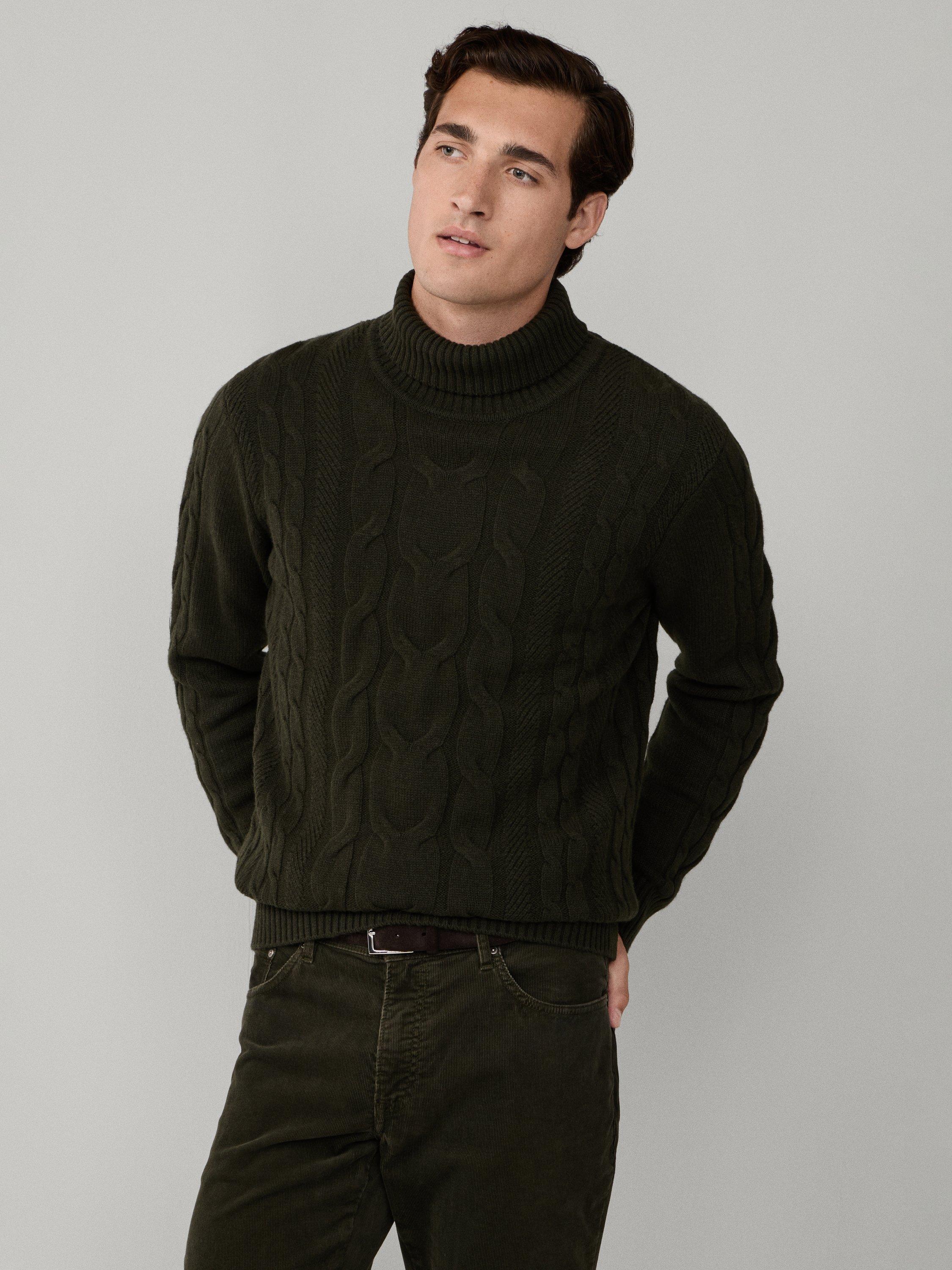 Product image 7 of 11, which shows Hackett London Wool Rich Cable Knit Jumper, Hunter Green, XS