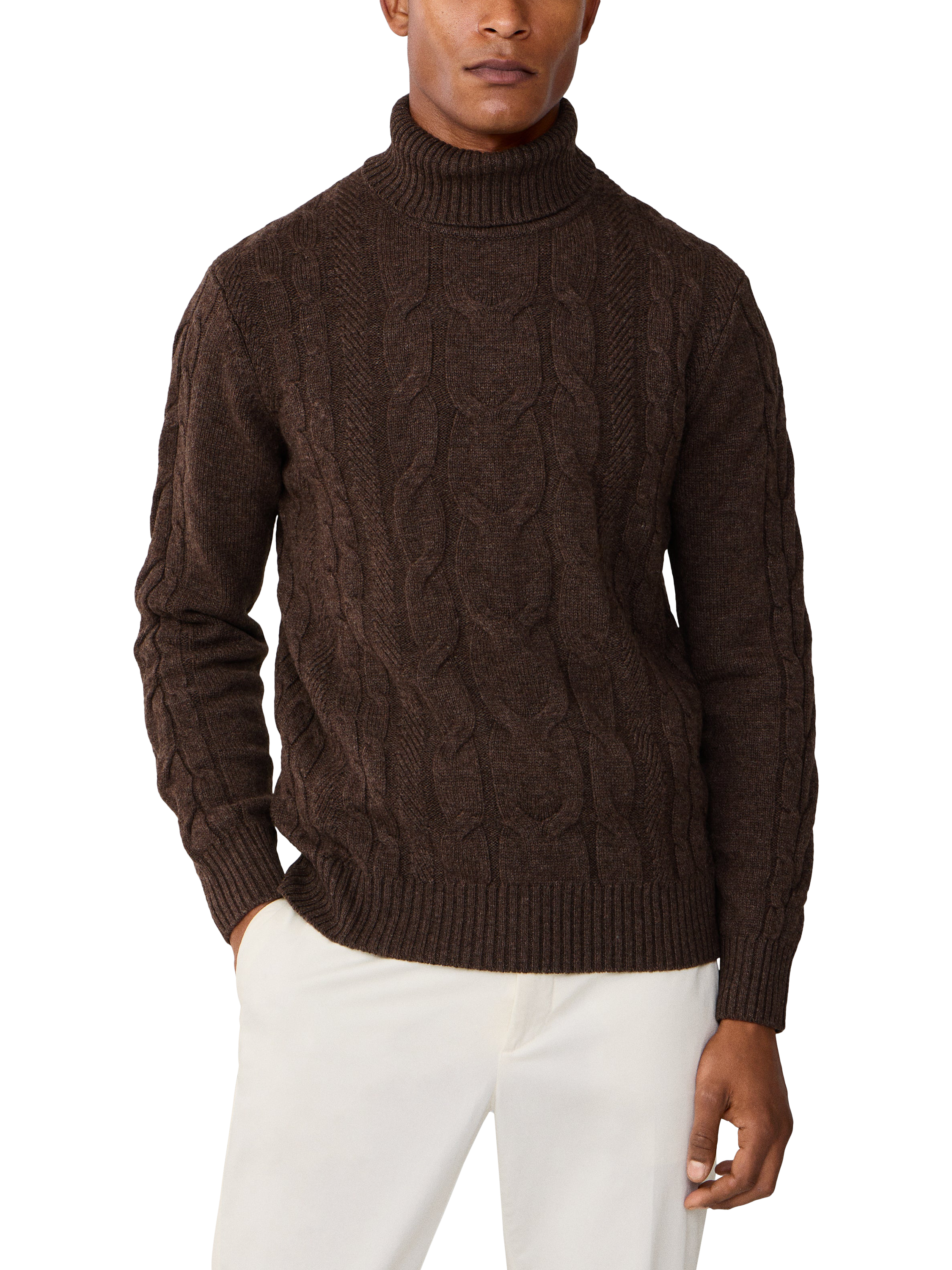 Product image 1 of 7, which shows Hackett London Wool Rich Cable Knit Jumper, Walnut Brown, XXL