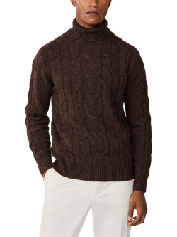 Hackett London Wool Rich Cable Knit Jumper, Walnut Brown, Walnut Brown