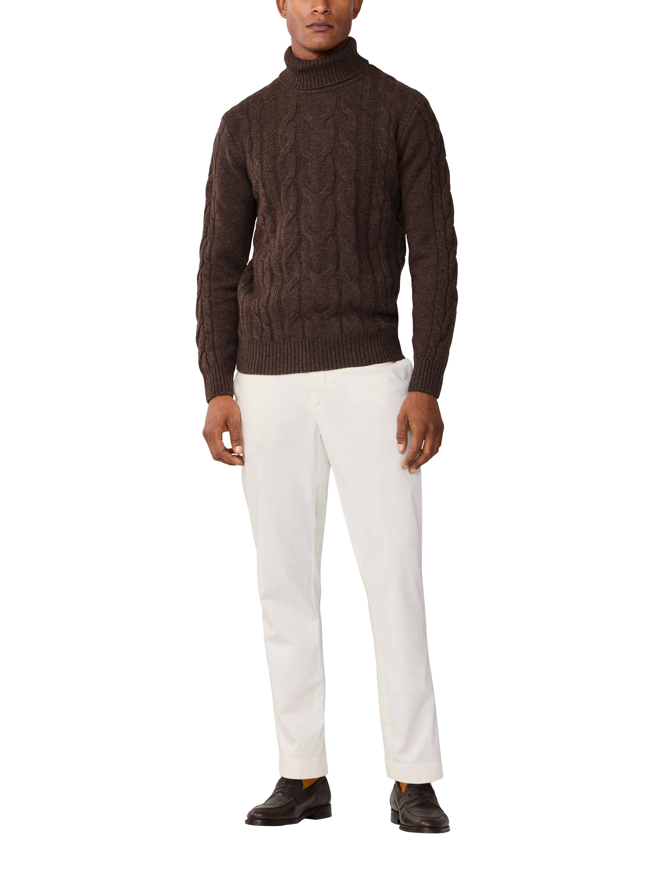 Product image 2 of 7, which shows Hackett London Wool Rich Cable Knit Jumper, Walnut Brown, XXL