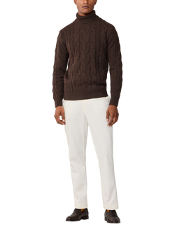 Hackett London Wool Rich Cable Knit Jumper, Walnut Brown - view 2, Walnut Brown
