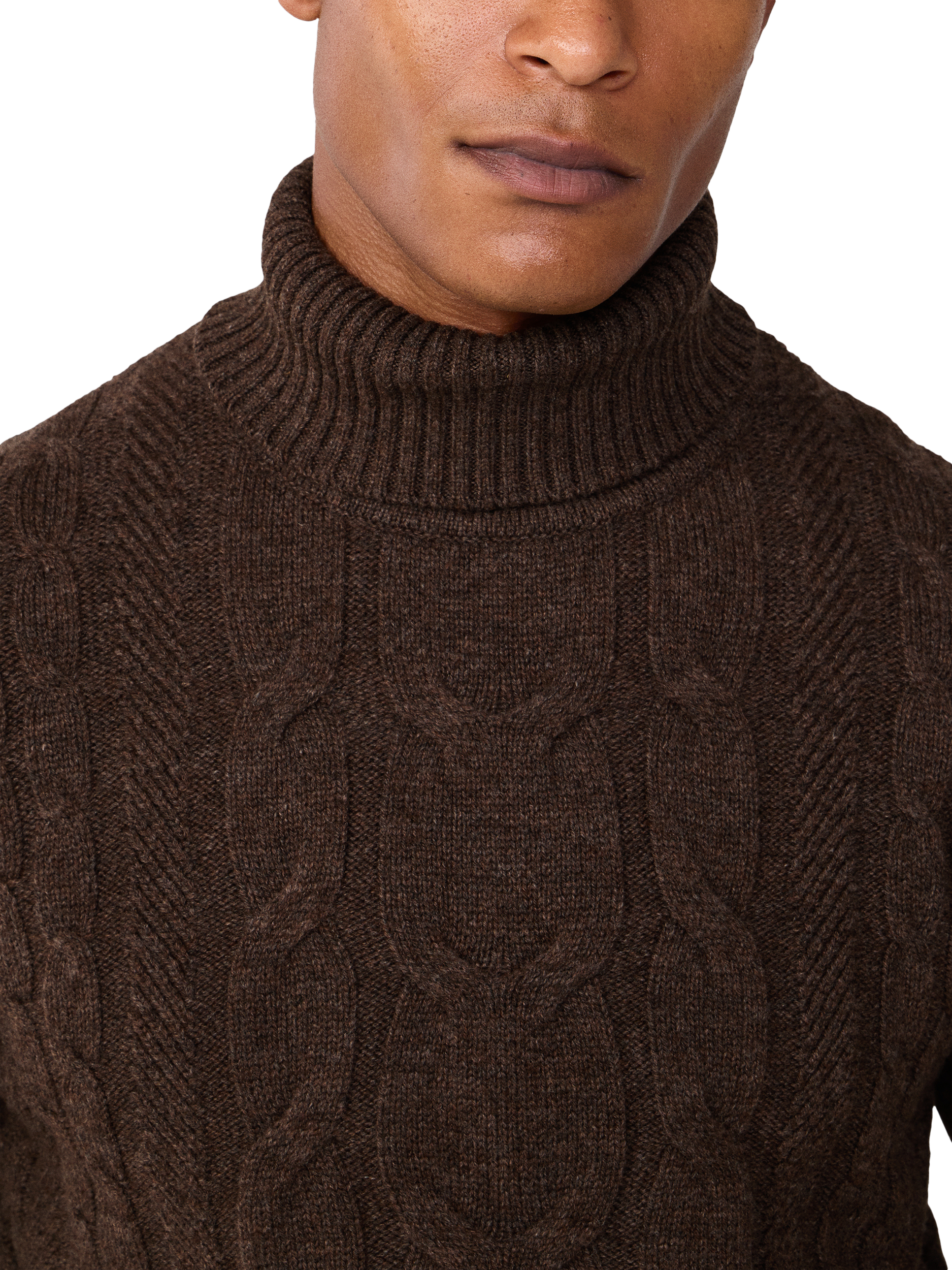 Product image 5 of 7, which shows Hackett London Wool Rich Cable Knit Jumper, Walnut Brown, XXL