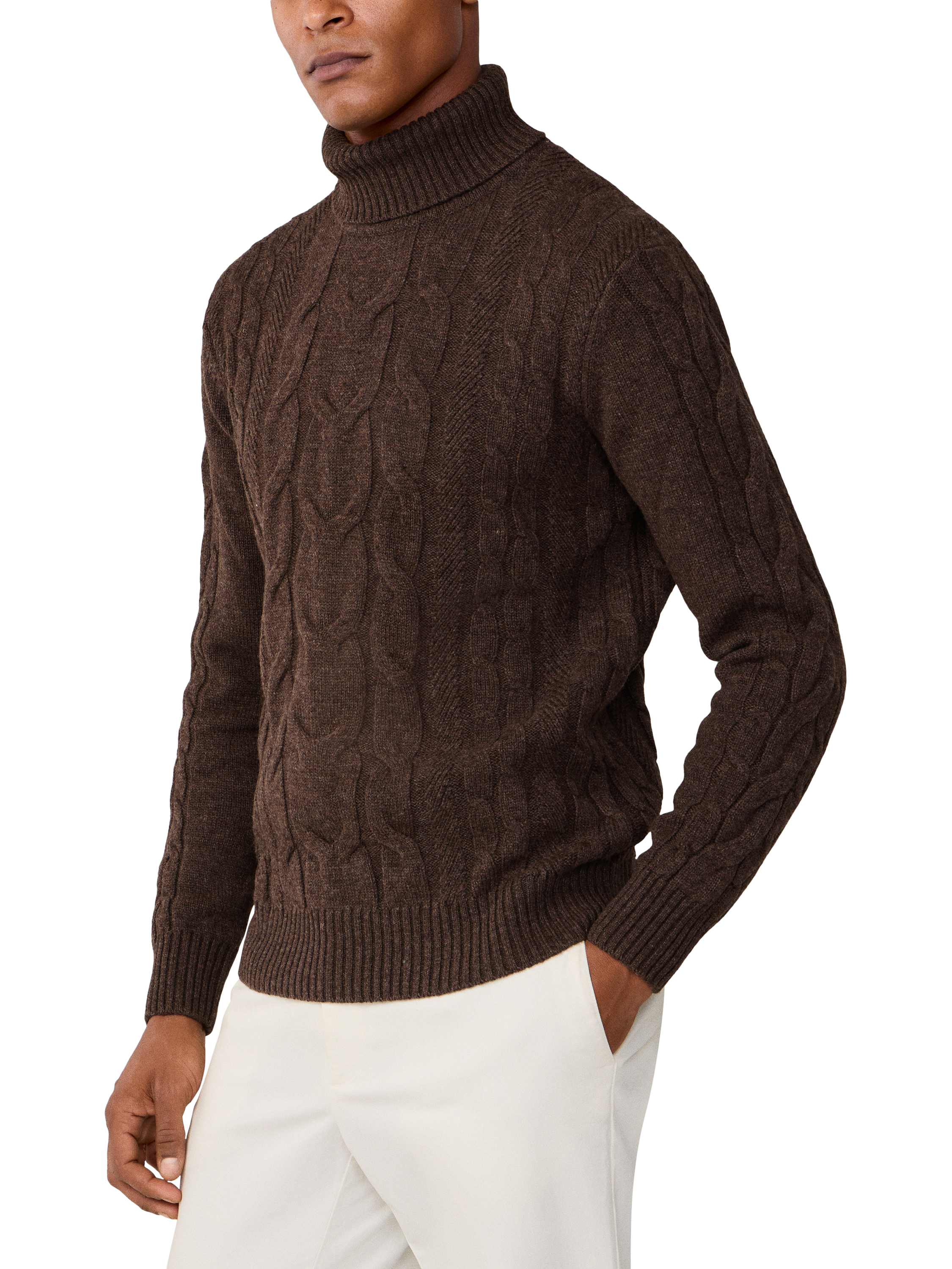 Product image 6 of 7, which shows Hackett London Wool Rich Cable Knit Jumper, Walnut Brown, XXL