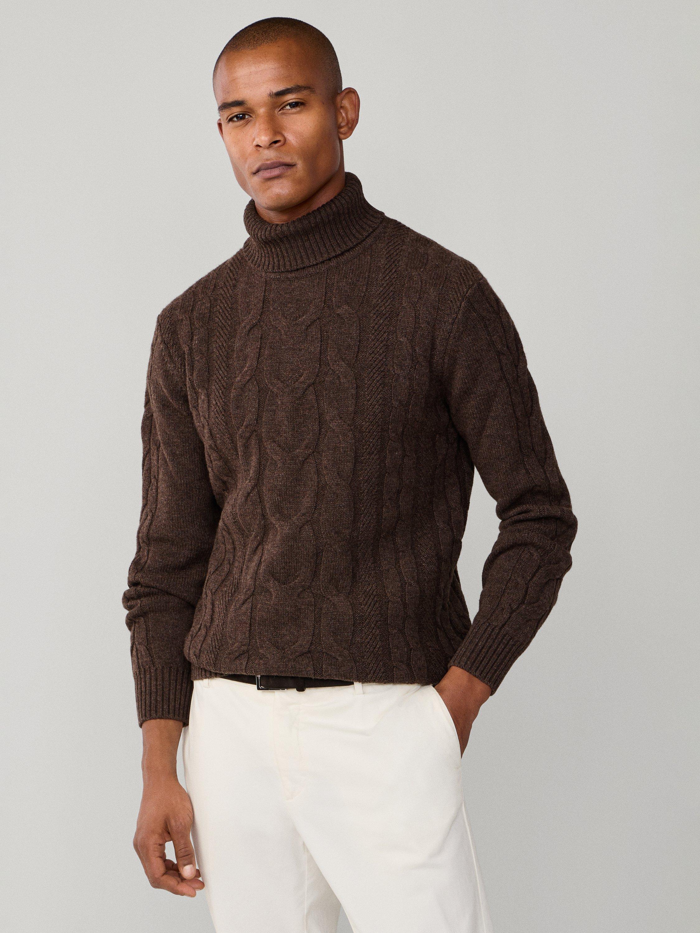 Product image 7 of 7, which shows Hackett London Wool Rich Cable Knit Jumper, Walnut Brown, XXL