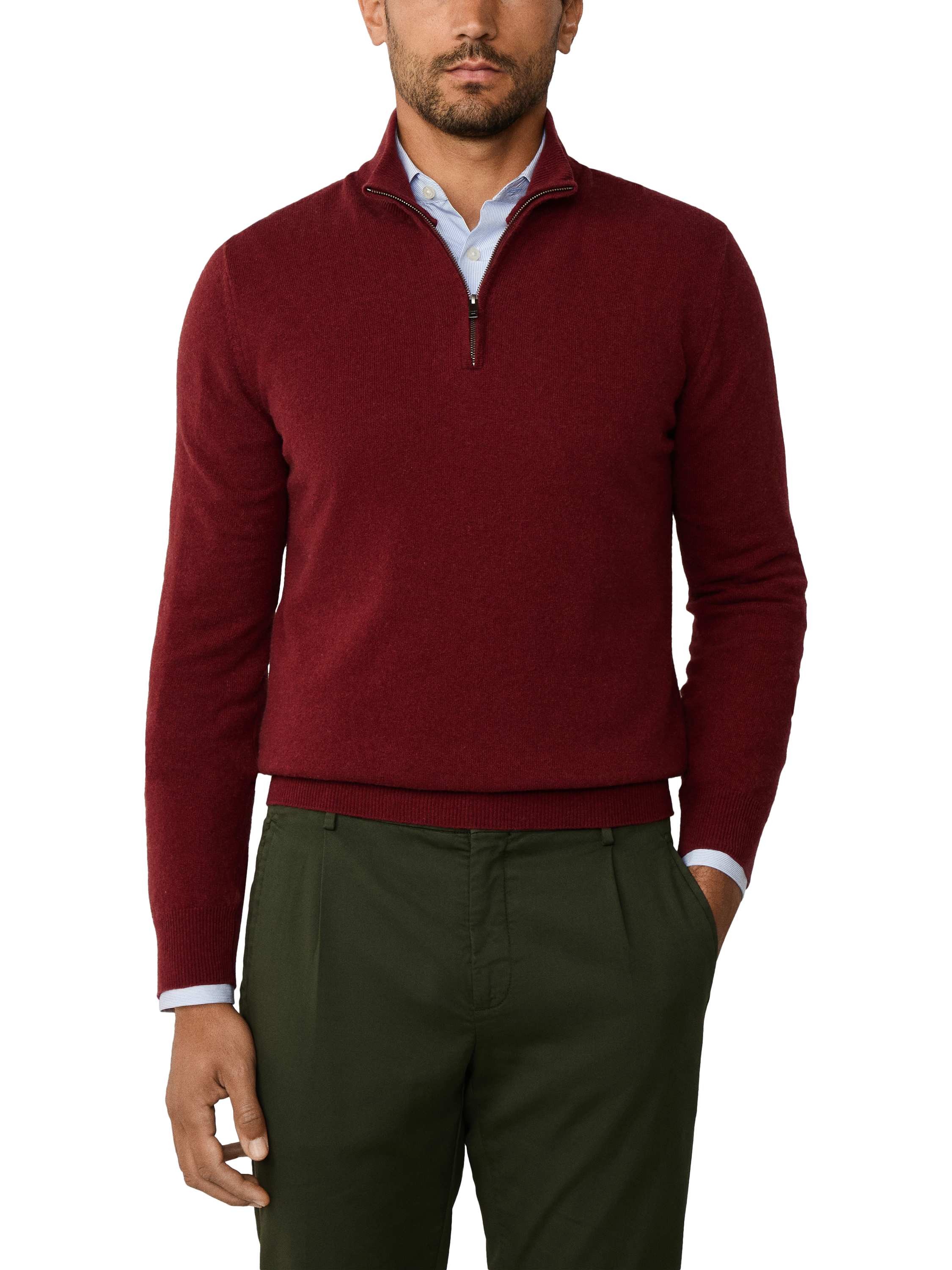 Product image 1 of 1, which shows Hackett London 1/4 Zip Wool Blend Jumper, Burgundy Red, XXXL