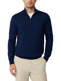 Hackett London Merino Wool Cashmere Blend Quarter-Zip Jumper, Denim Blue