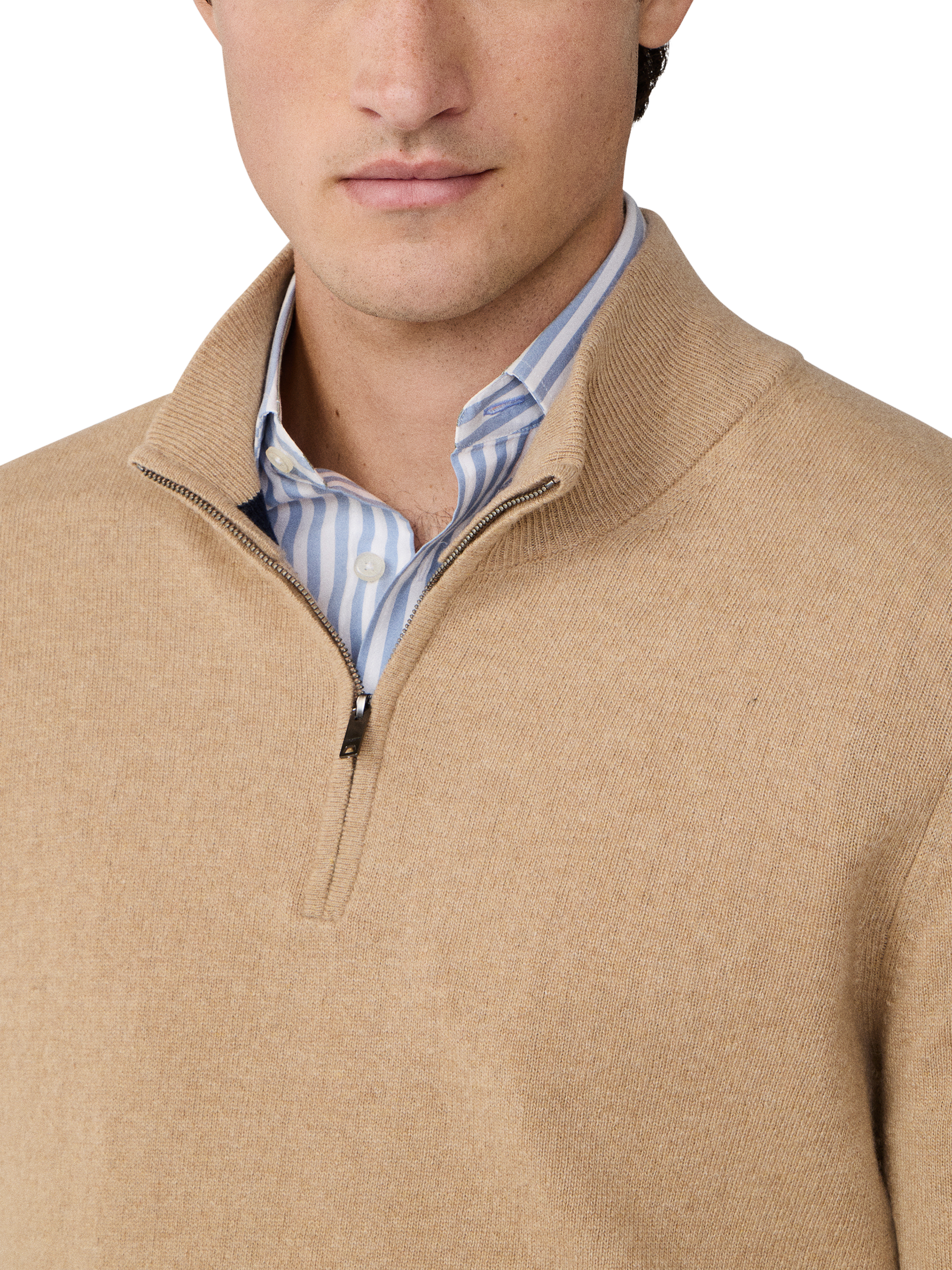 Product image 4 of 7, which shows Hackett London Zip Neck Sweater, Malt Beige, XXXL