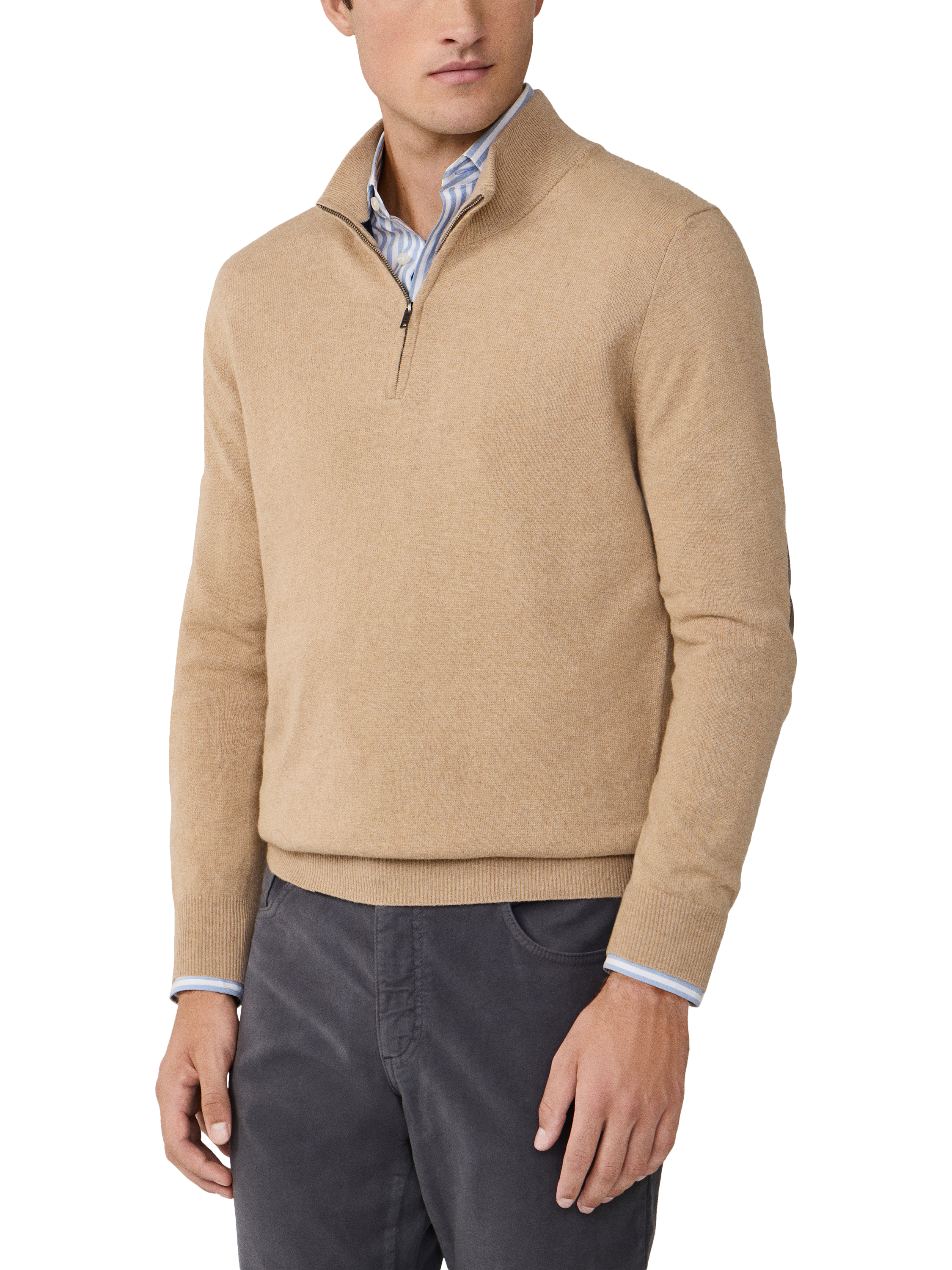 Product image 6 of 7, which shows Hackett London Zip Neck Sweater, Malt Beige, XXXL