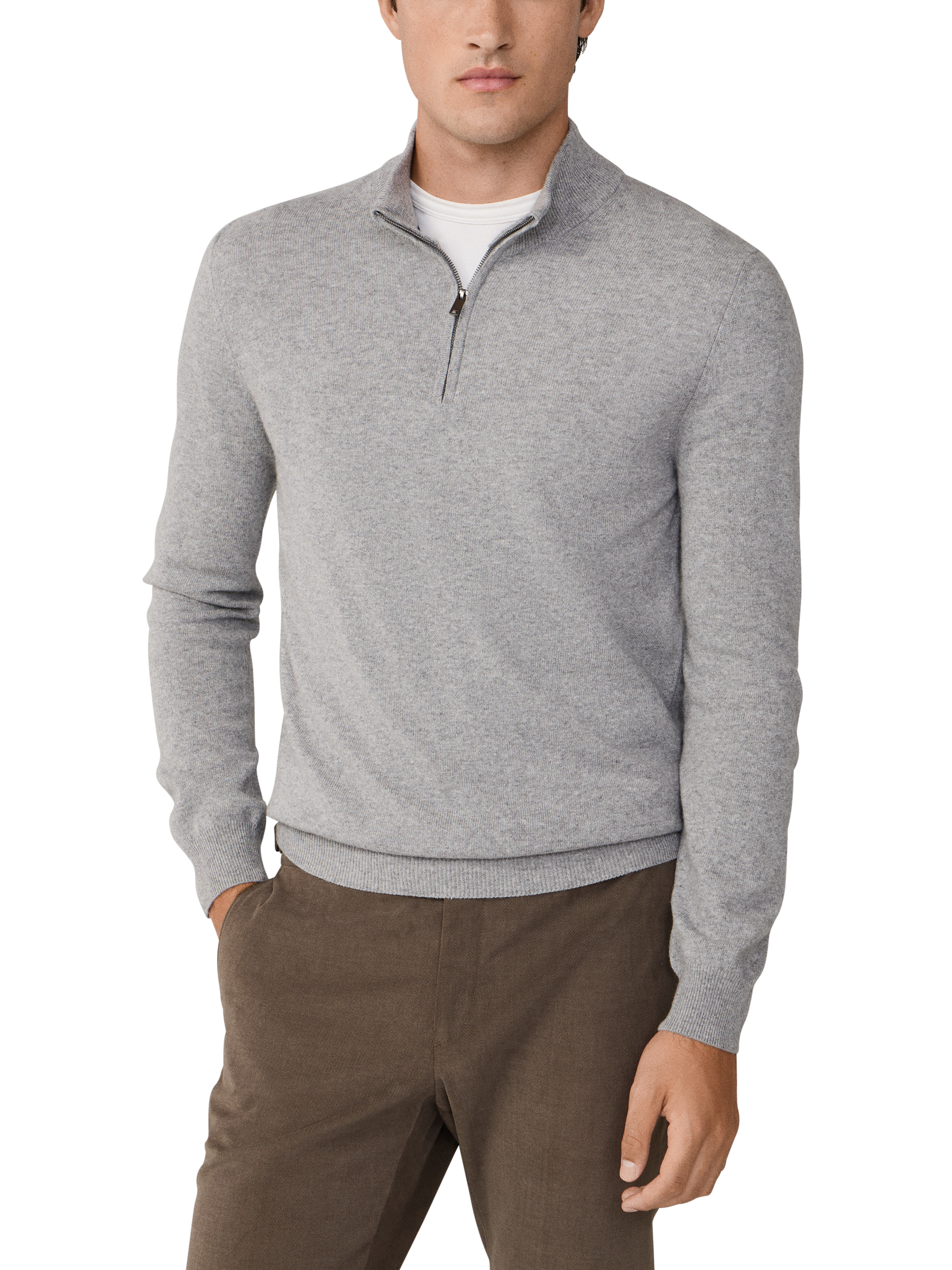 Product image 1 of 7, which shows Hackett London Zip Neck Sweater, Metal Grey, XS