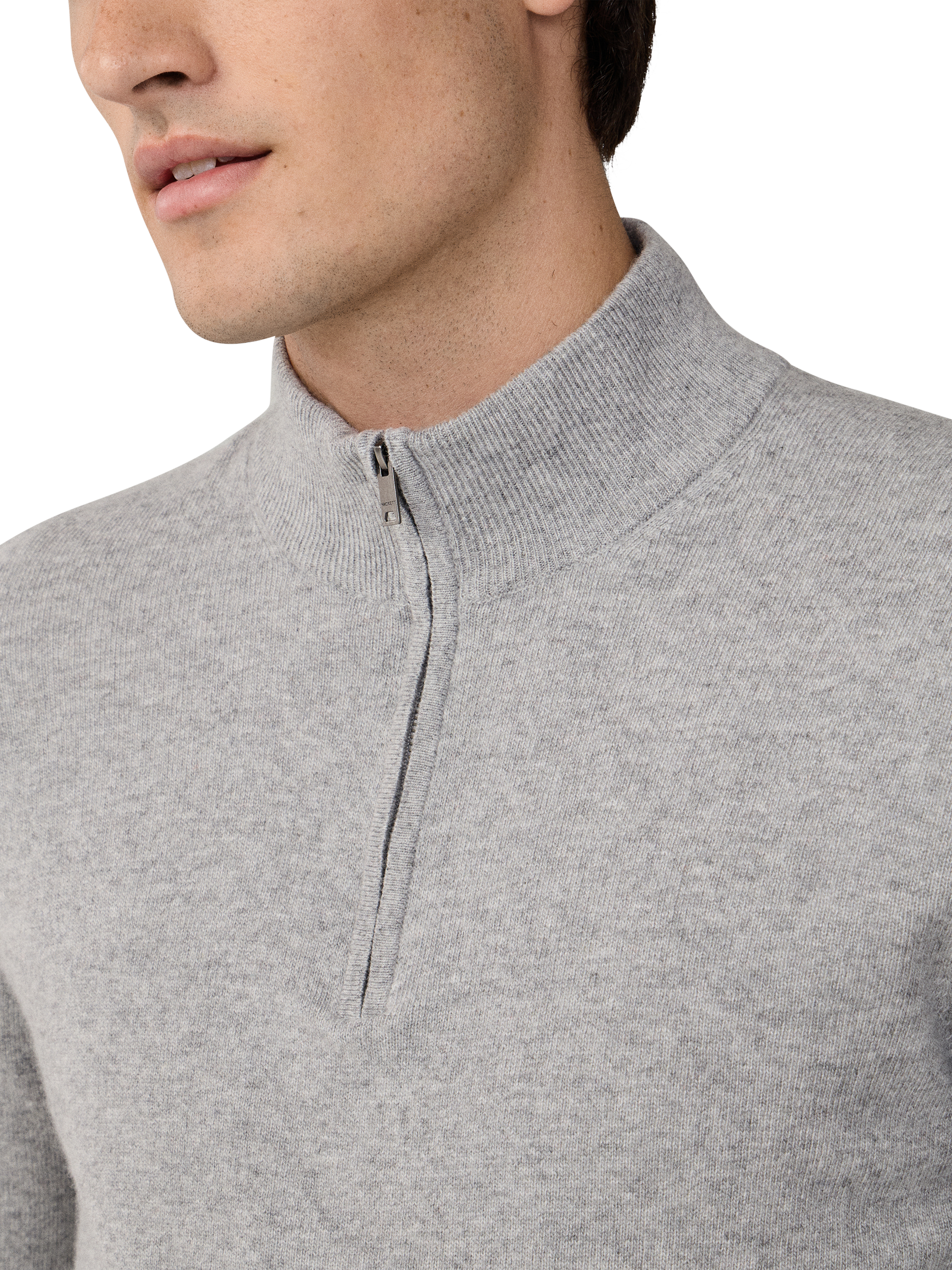 Product image 4 of 7, which shows Hackett London Zip Neck Sweater, Metal Grey, XS