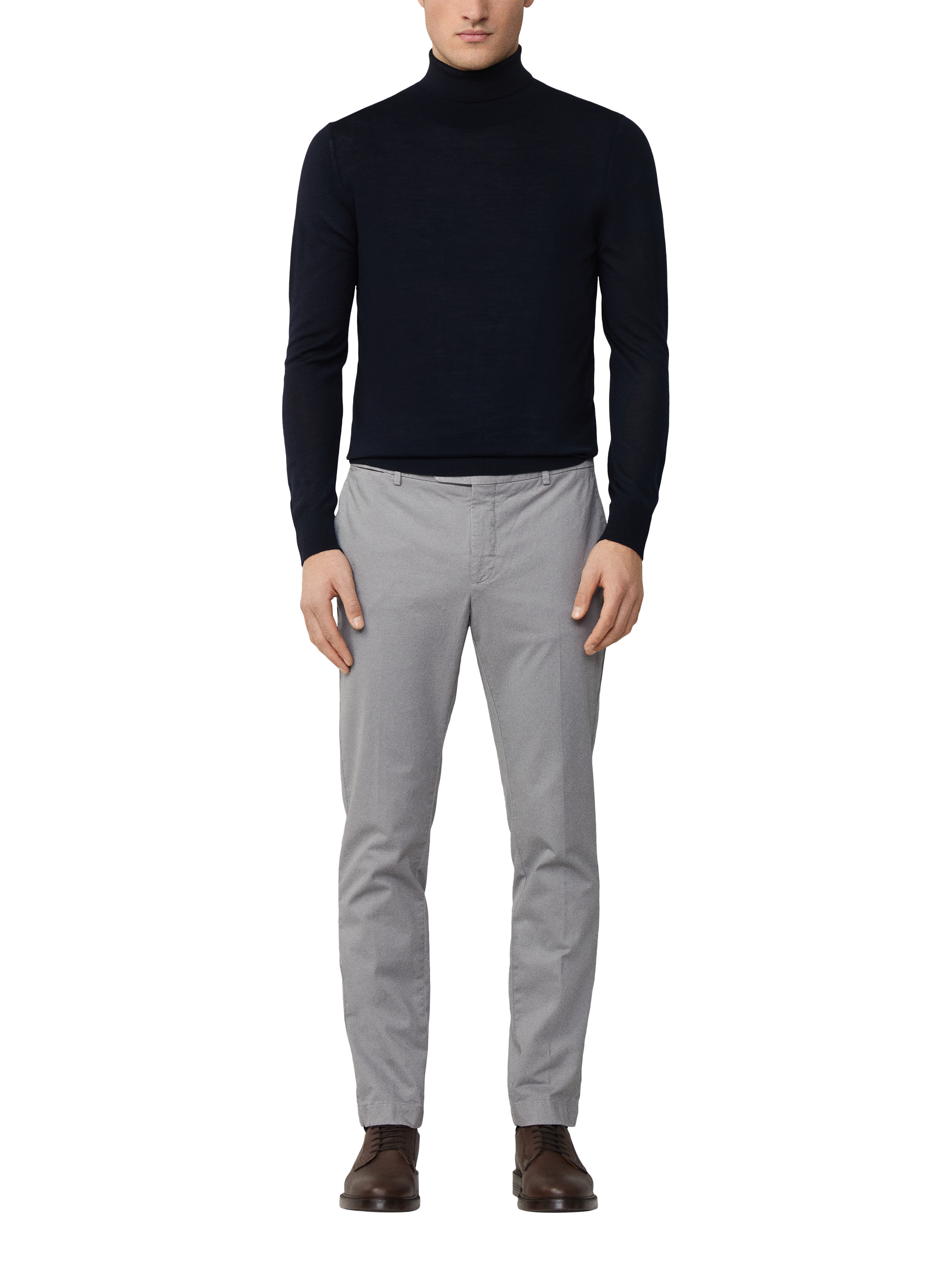Product image 2 of 6, which shows Hackett London Merino Wool Silk Blend Roll Neck Jumper, Midnight Blue, XXL
