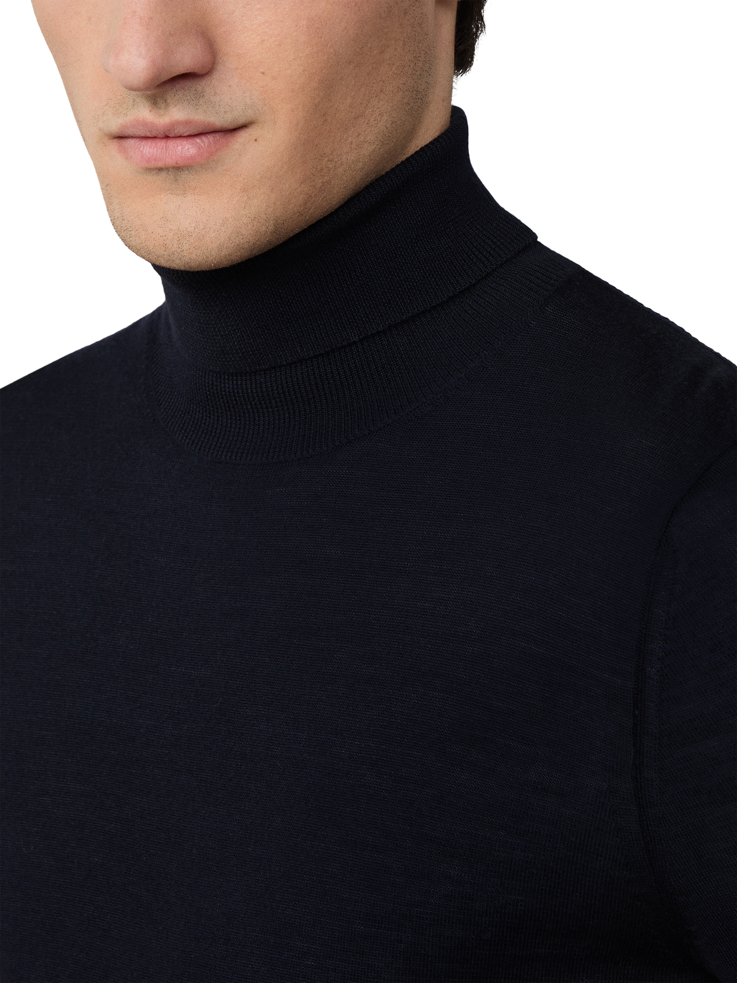 Product image 4 of 6, which shows Hackett London Merino Wool Silk Blend Roll Neck Jumper, Midnight Blue, XXL