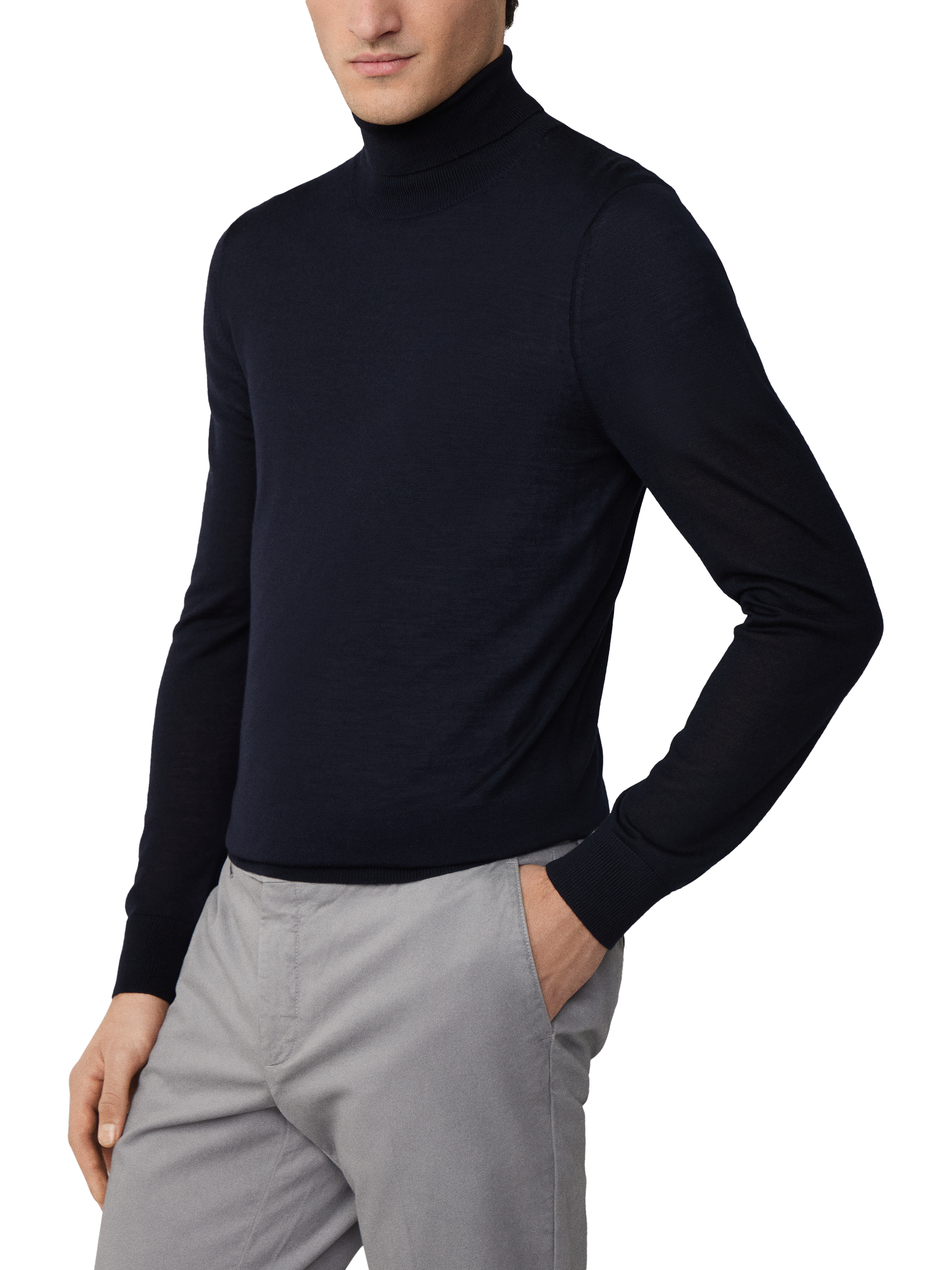 Product image 5 of 6, which shows Hackett London Merino Wool Silk Blend Roll Neck Jumper, Midnight Blue, XXL