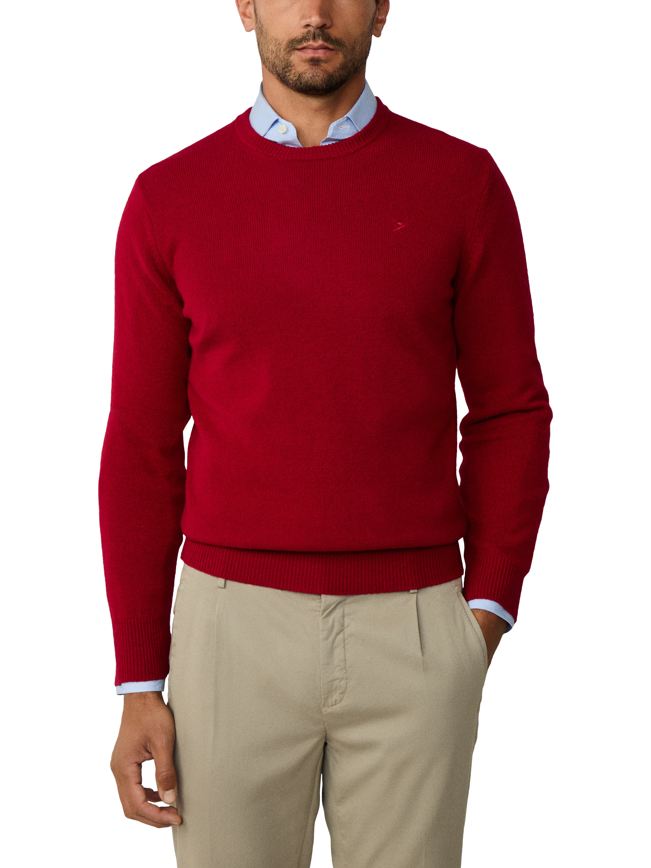 Product image 3 of 7, which shows Hackett London Lambswool Crew Neck Jumper, Chilli Red, XS