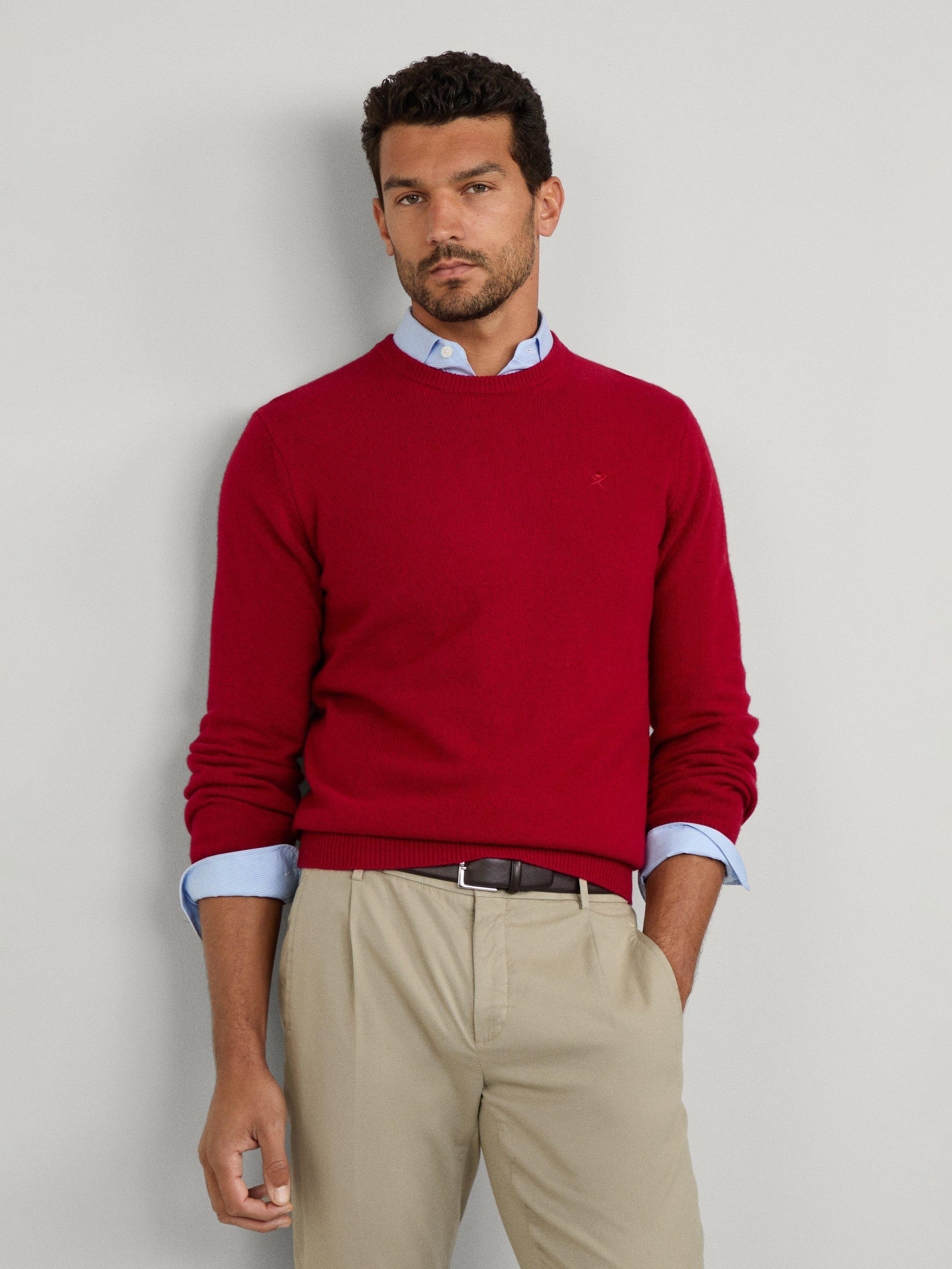 Product image 1 of 7, which shows Hackett London Lambswool Crew Neck Jumper, Chilli Red, XS