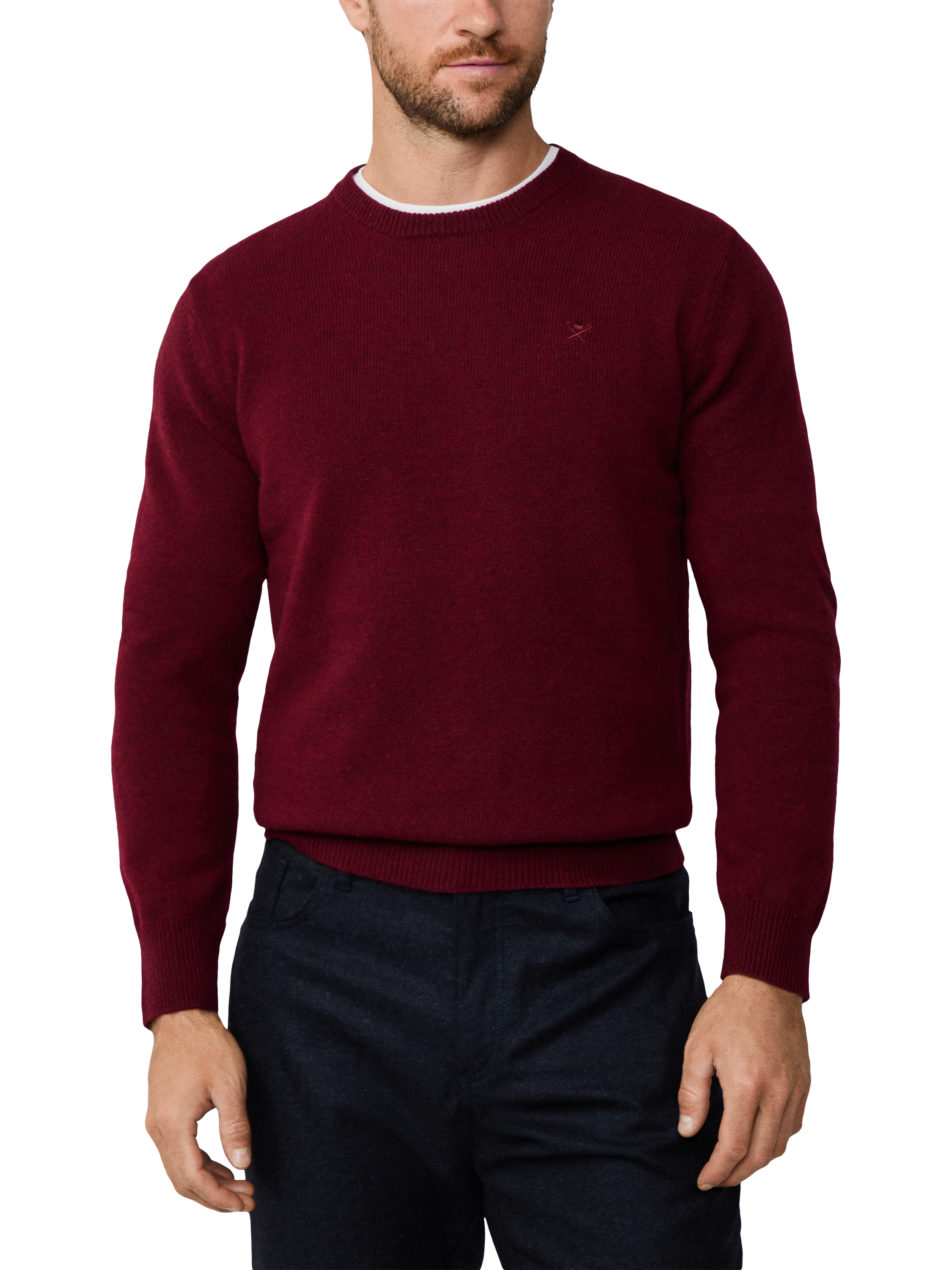 Product image 1 of 6, which shows Hackett London Lambswool Crew Neck Jumper, Burgundy Red, XS