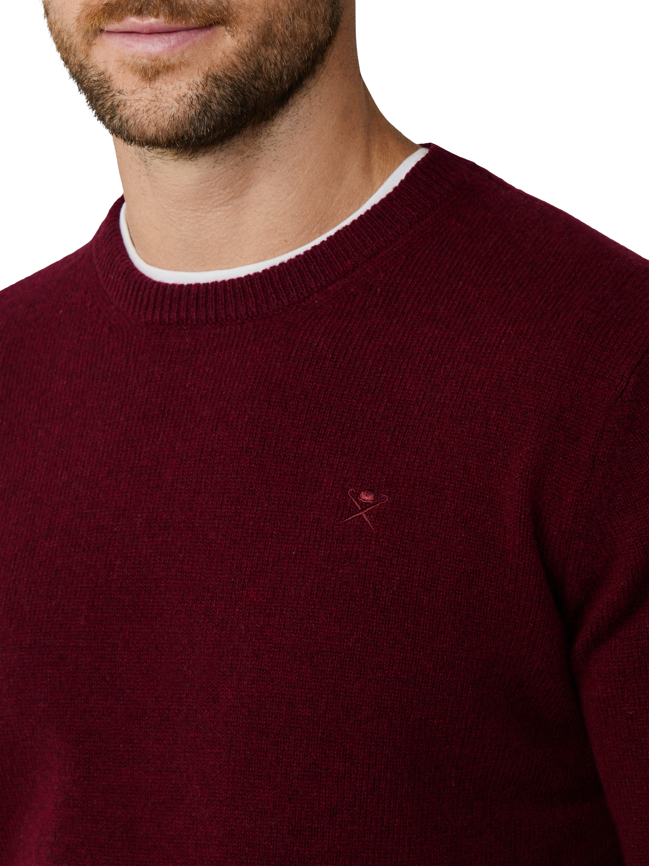 Product image 5 of 6, which shows Hackett London Lambswool Crew Neck Jumper, Burgundy Red, XS