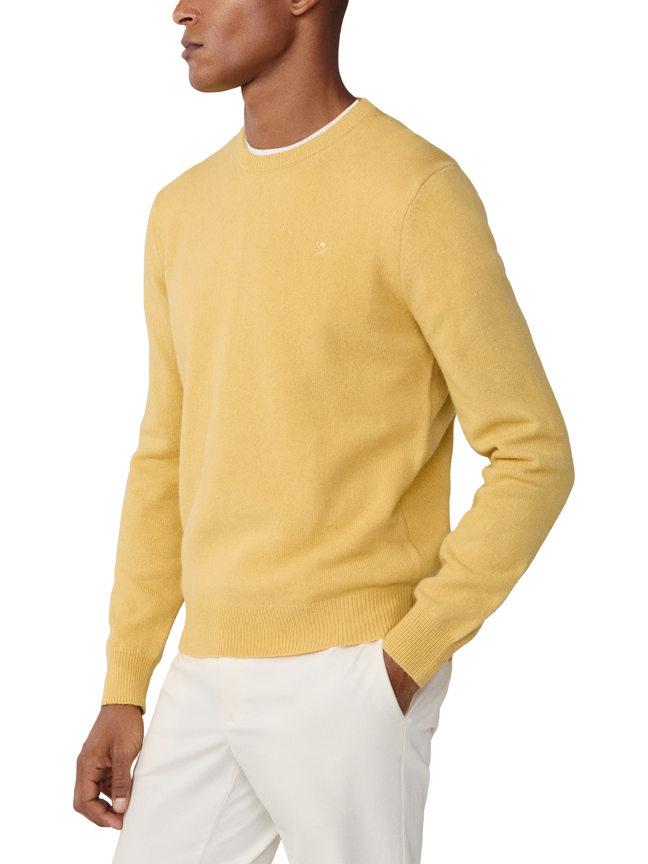 Product image 4 of 4, which shows Hackett London Lambswool Crew Neck Jumper, Lemon Yellow, XS