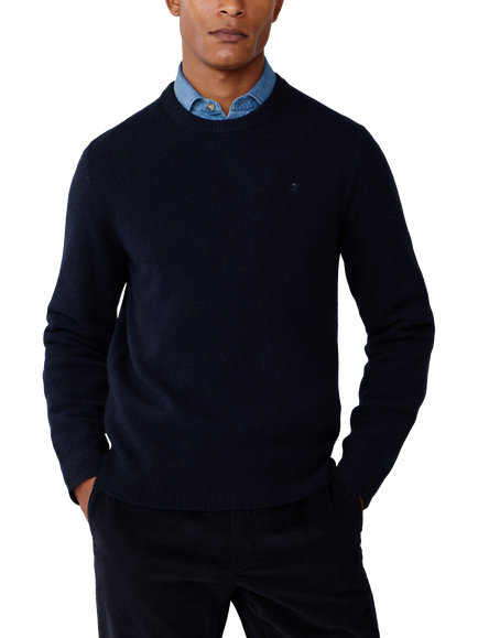 Hackett London Lambswool Crew Neck Jumper, Midnight Blue