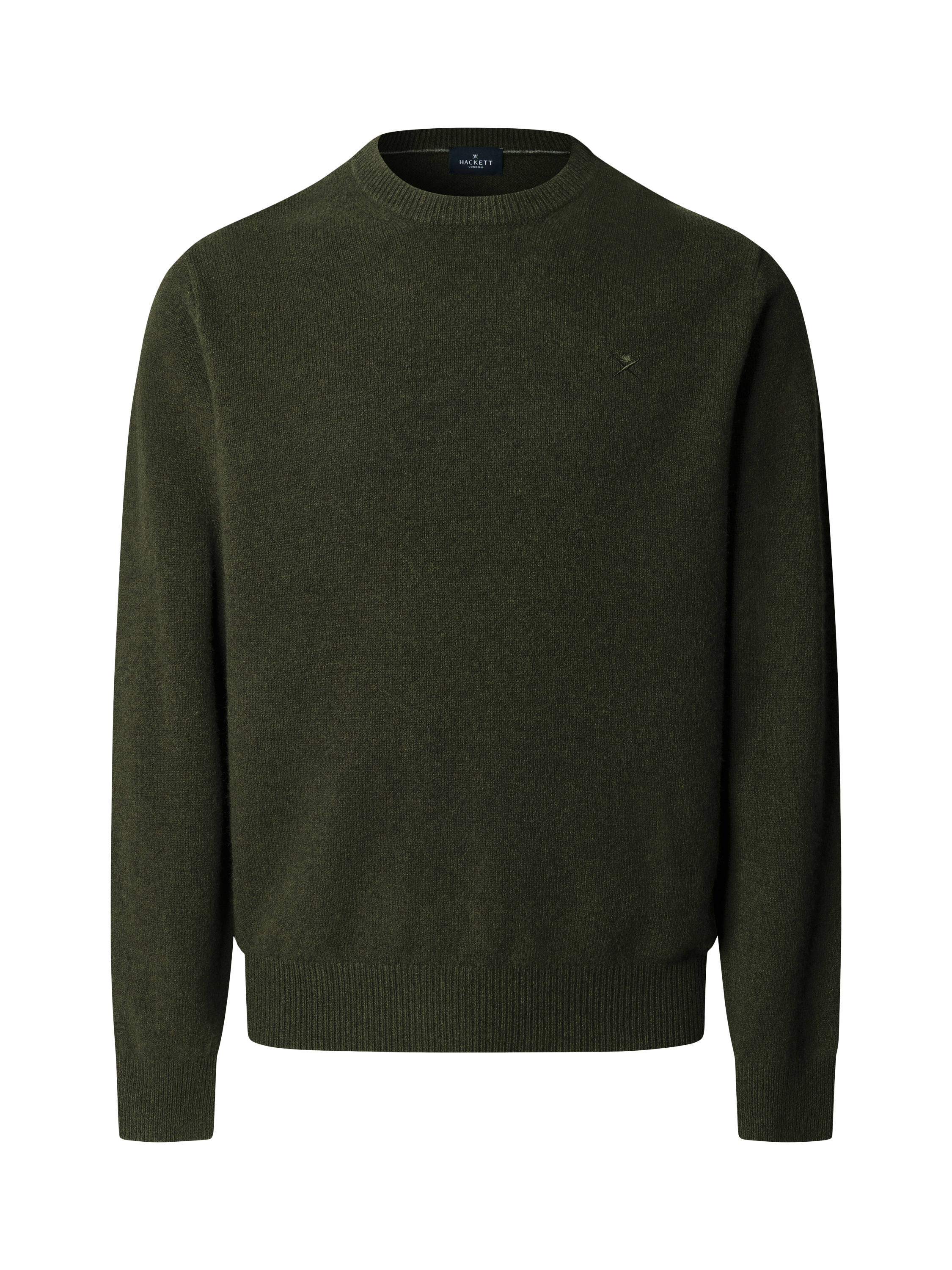 Product image 2 of 4, which shows Hackett London Lambswool Crew Neck Jumper, Hunter Green, XS