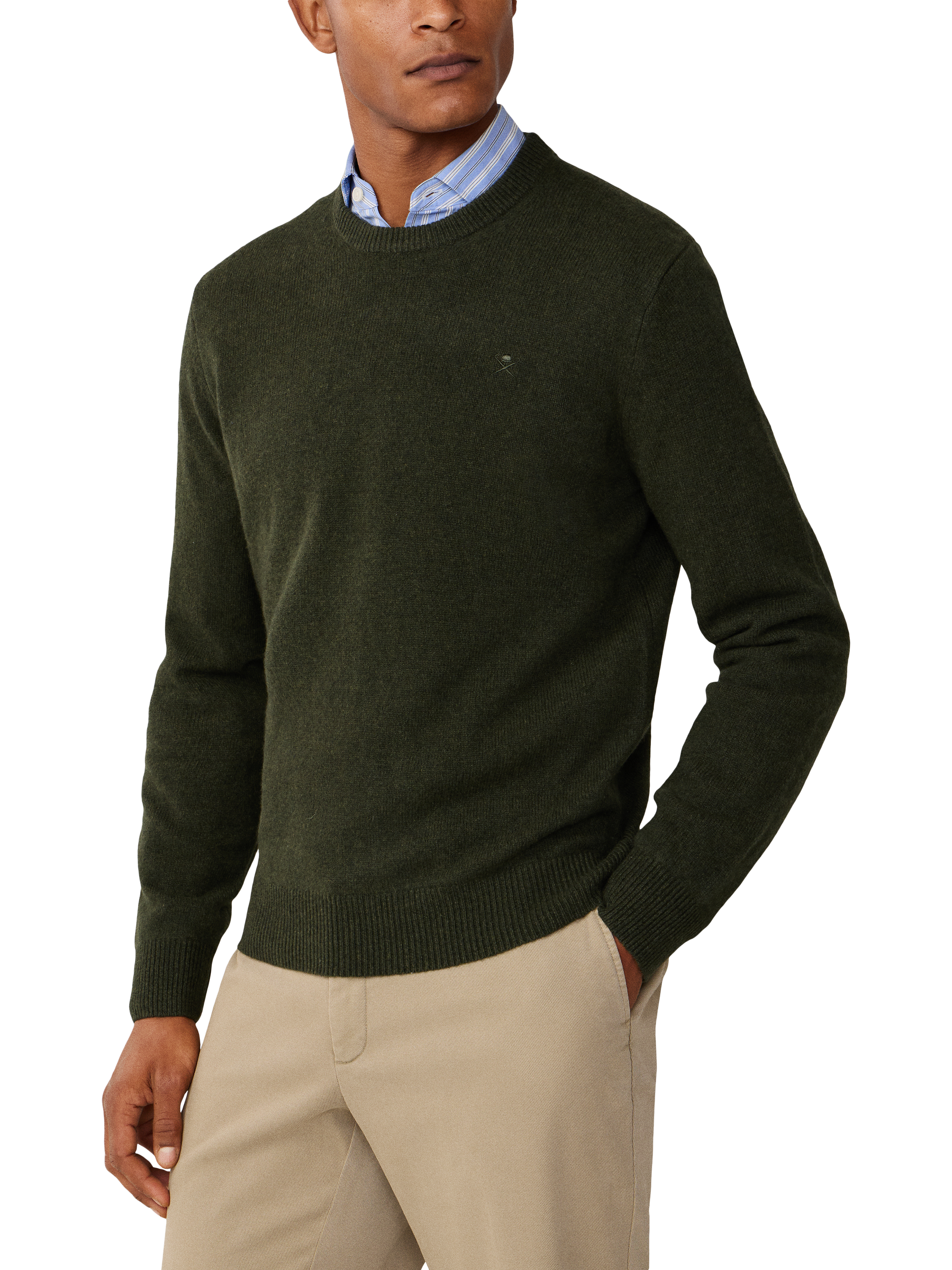 Product image 4 of 4, which shows Hackett London Lambswool Crew Neck Jumper, Hunter Green, XS