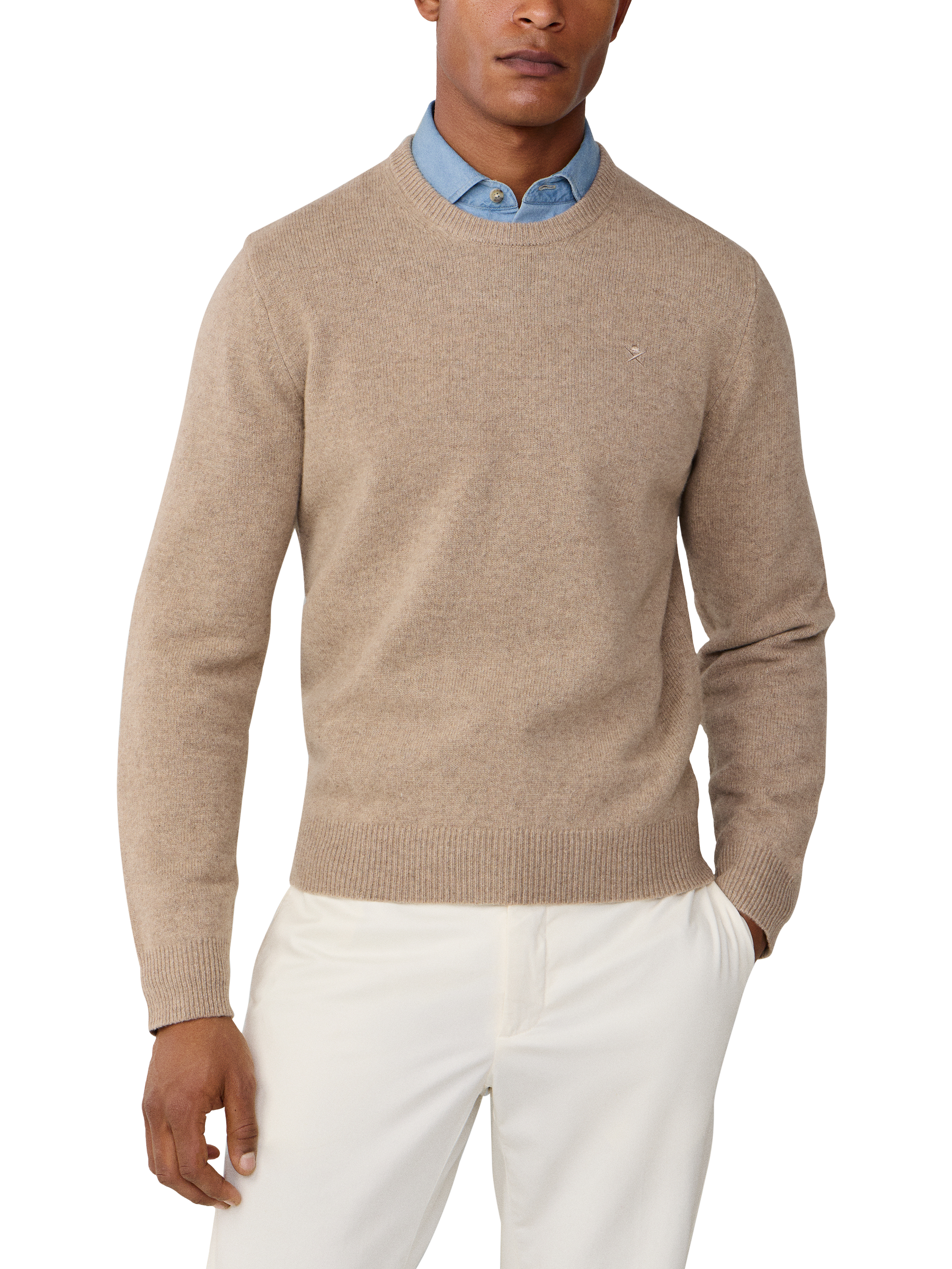 Product image 1 of 7, which shows Hackett London Pure Wool Crew Neck Jumper, Malt Beige, XS
