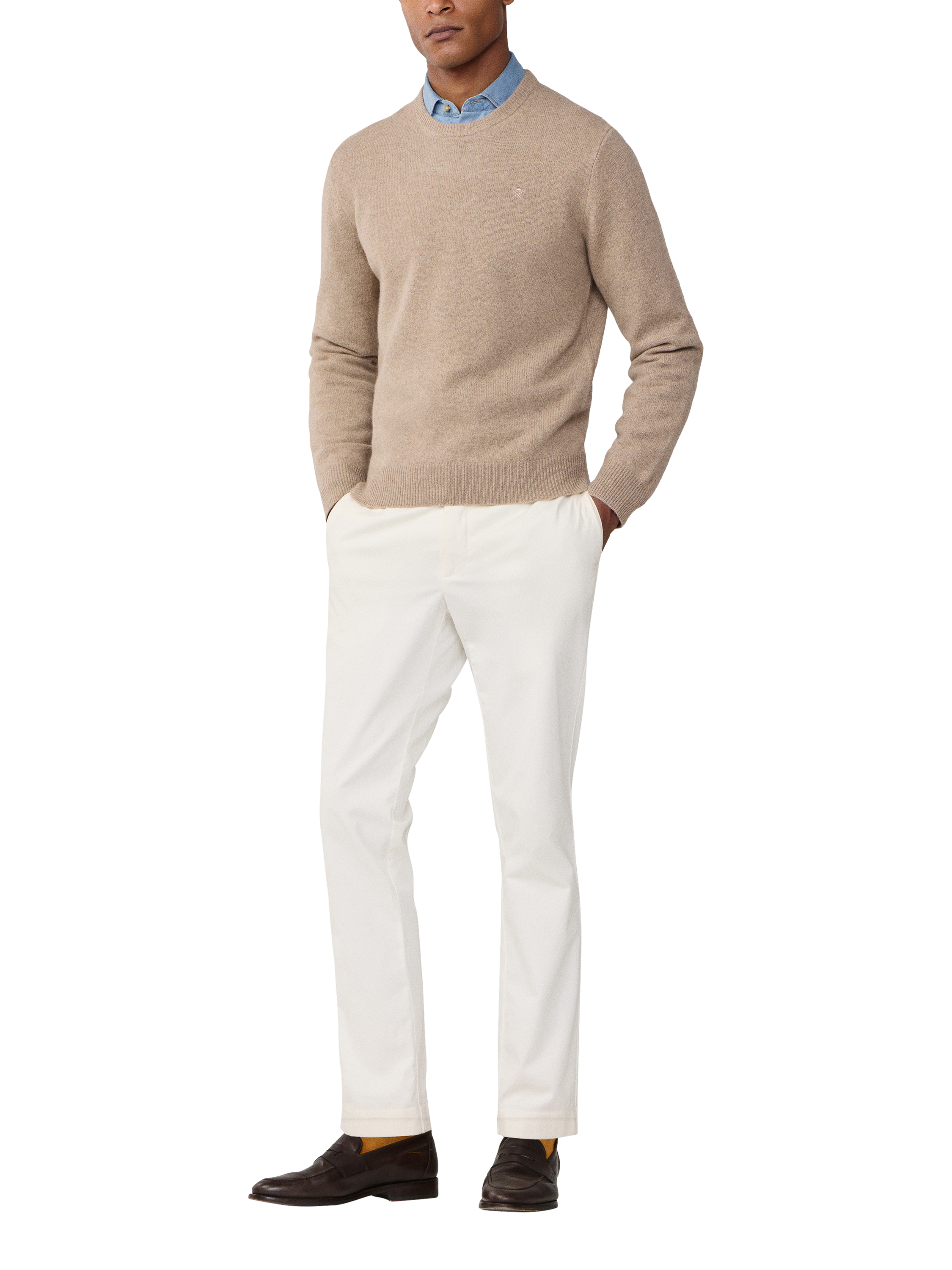 Product image 2 of 7, which shows Hackett London Pure Wool Crew Neck Jumper, Malt Beige, XS