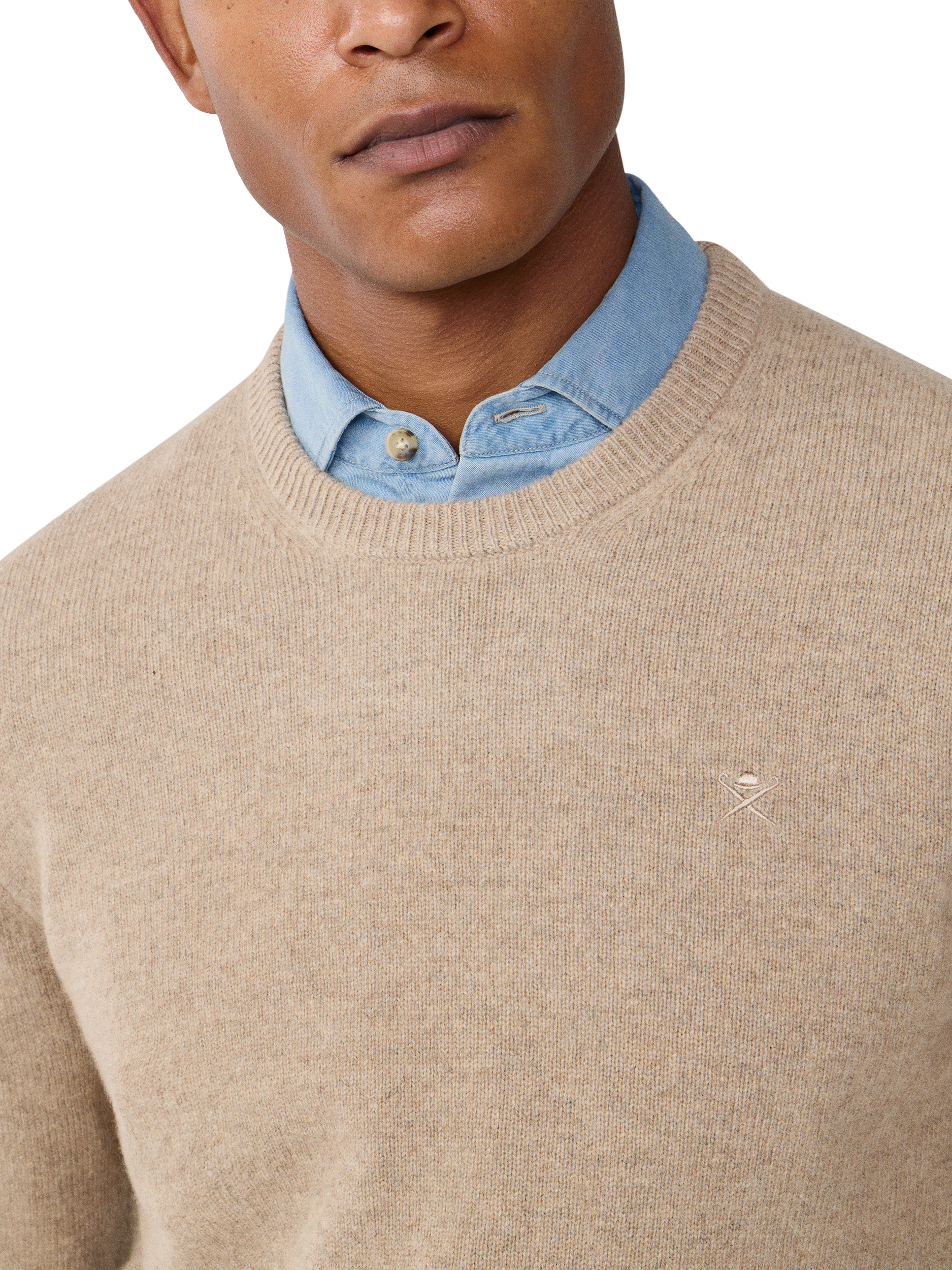 Product image 5 of 7, which shows Hackett London Pure Wool Crew Neck Jumper, Malt Beige, XS