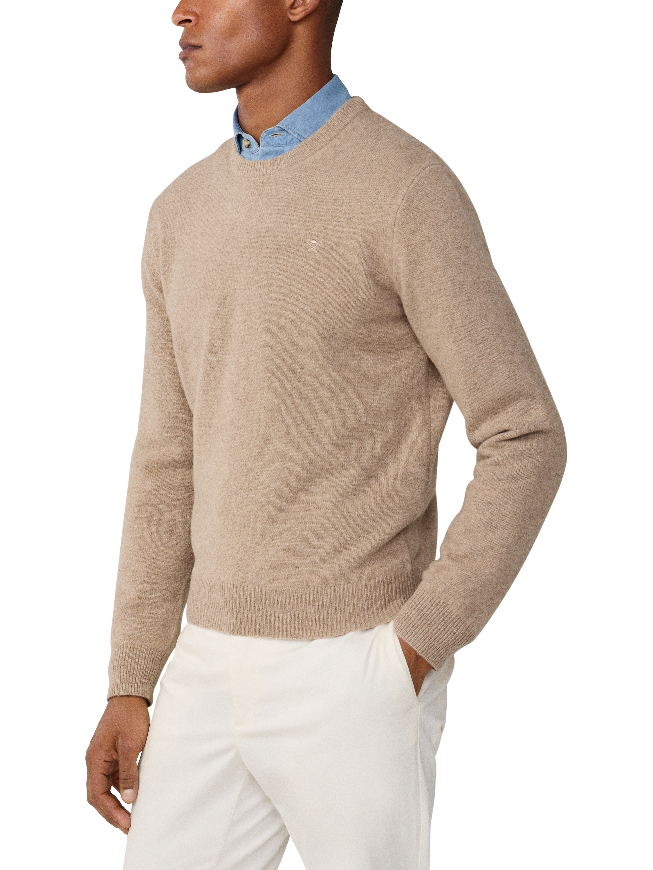 Product image 6 of 7, which shows Hackett London Pure Wool Crew Neck Jumper, Malt Beige, XS