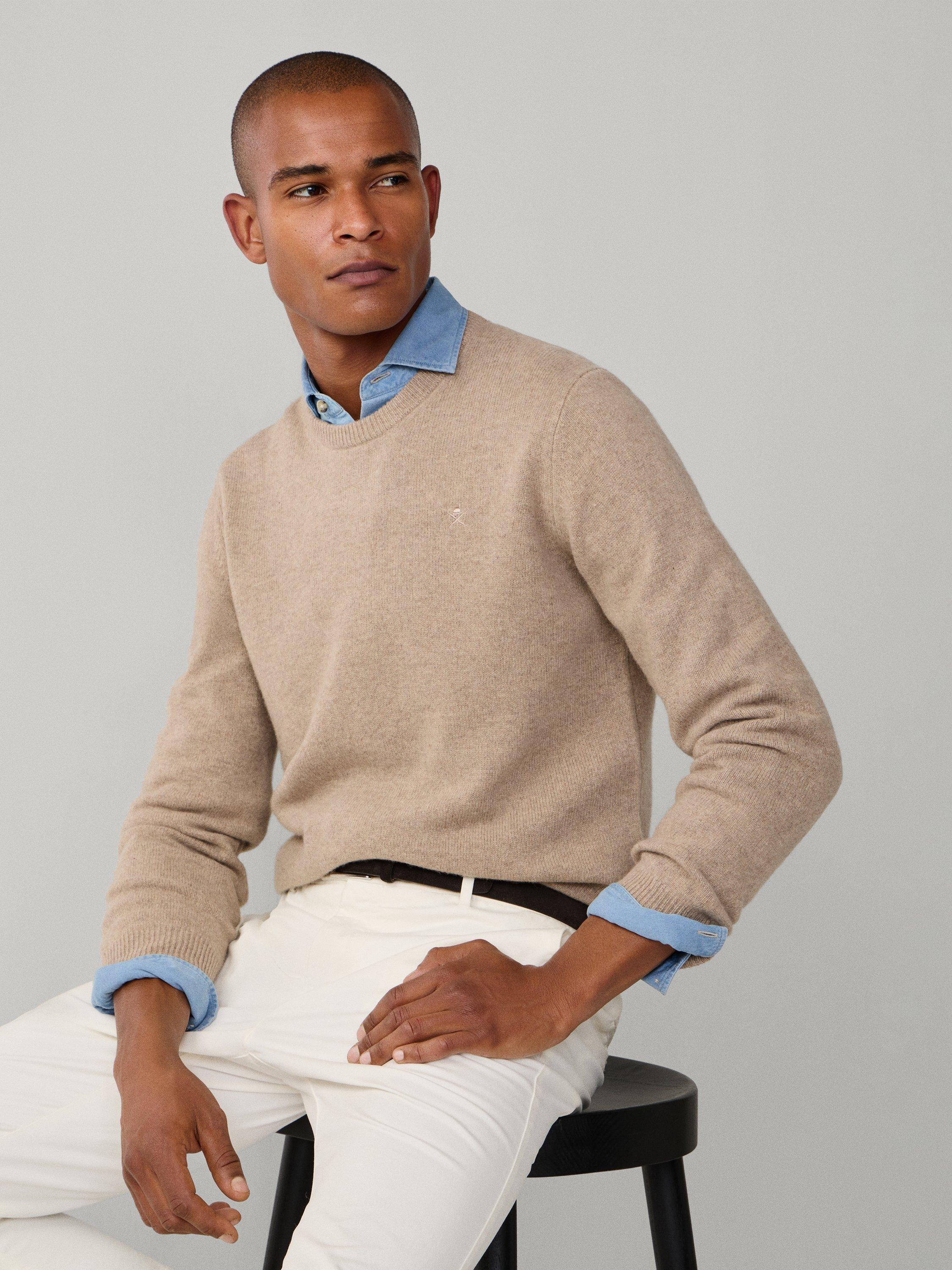 Product image 7 of 7, which shows Hackett London Pure Wool Crew Neck Jumper, Malt Beige, XS
