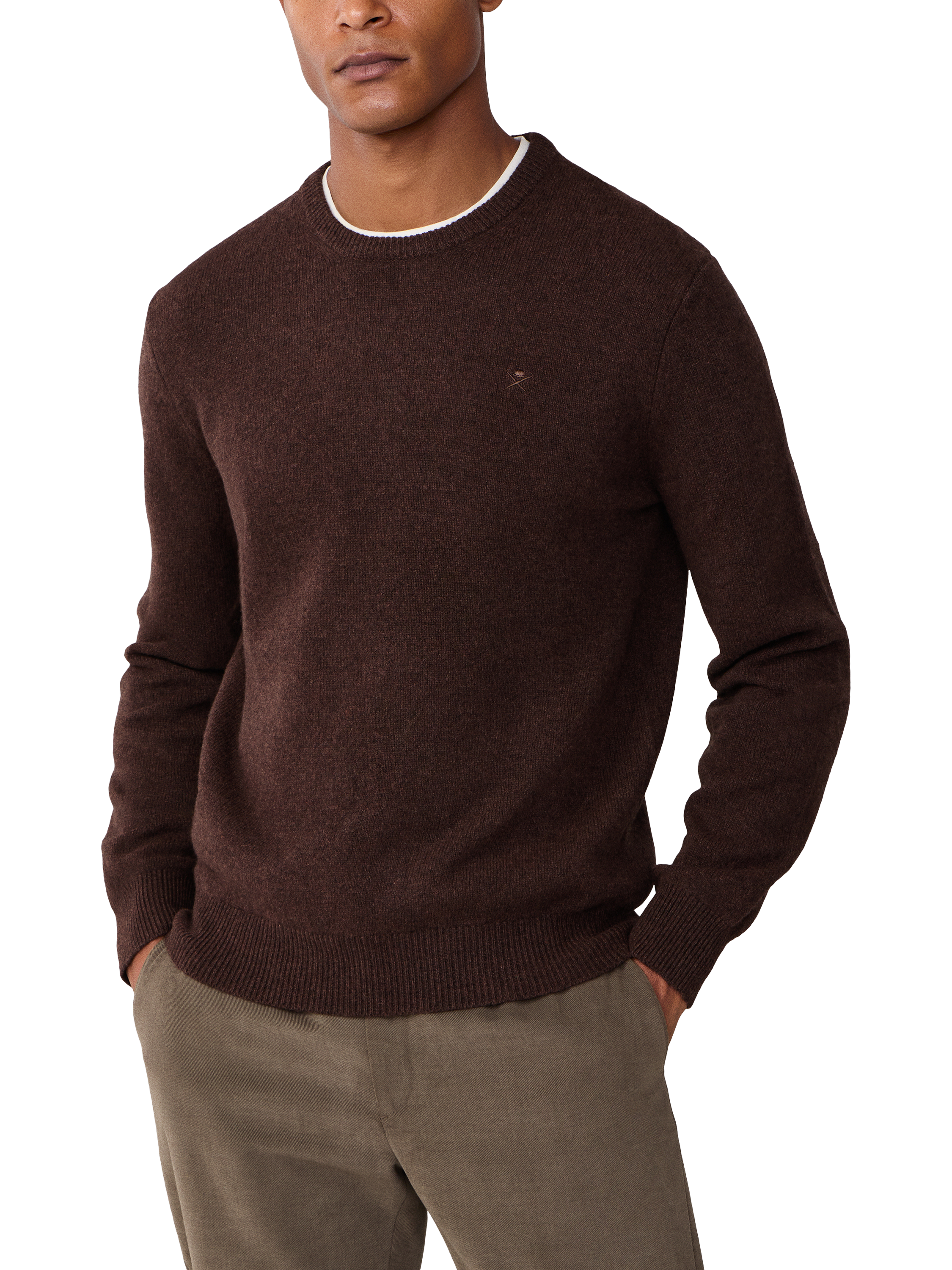 Product image 1 of 7, which shows Hackett London Pure Wool Crew Neck Jumper, Dark Brown, XS