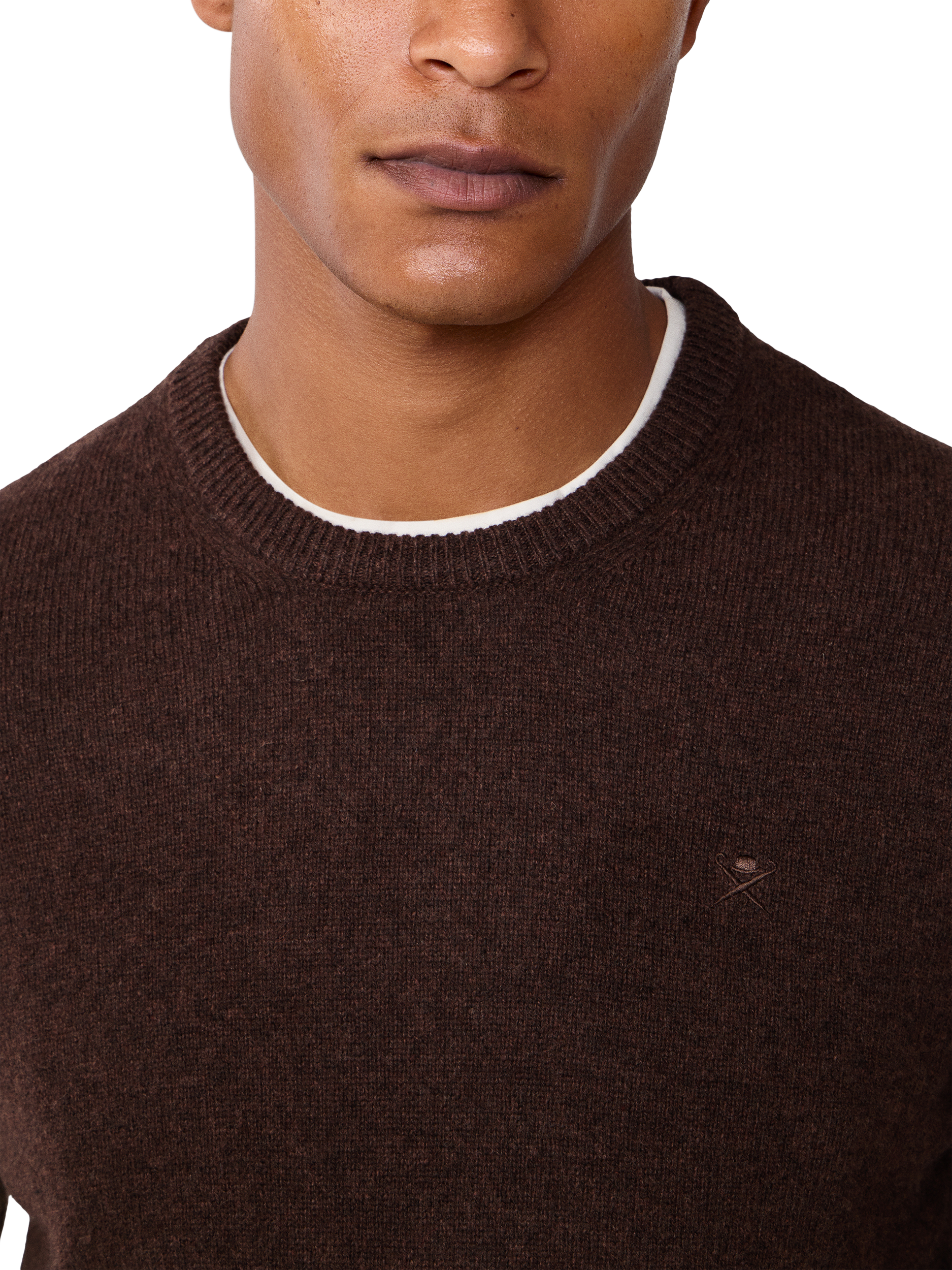Product image 5 of 7, which shows Hackett London Pure Wool Crew Neck Jumper, Dark Brown, XS