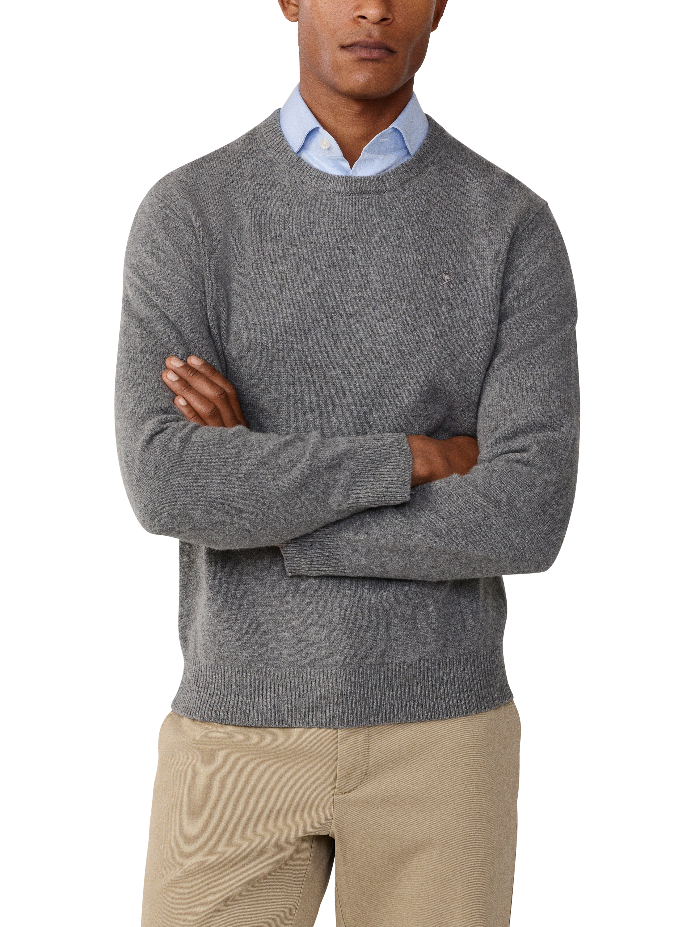 Product image 1 of 7, which shows Hackett London Pure Wool Crew Neck Jumper, Metal Grey, XS