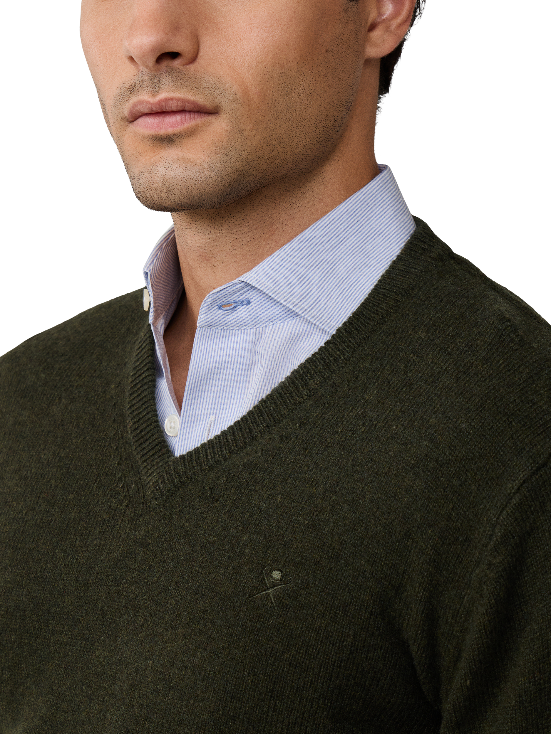 Product image 5 of 7, which shows Hackett London Pure Wool V-Neck Jumper, Hunter Green, XS