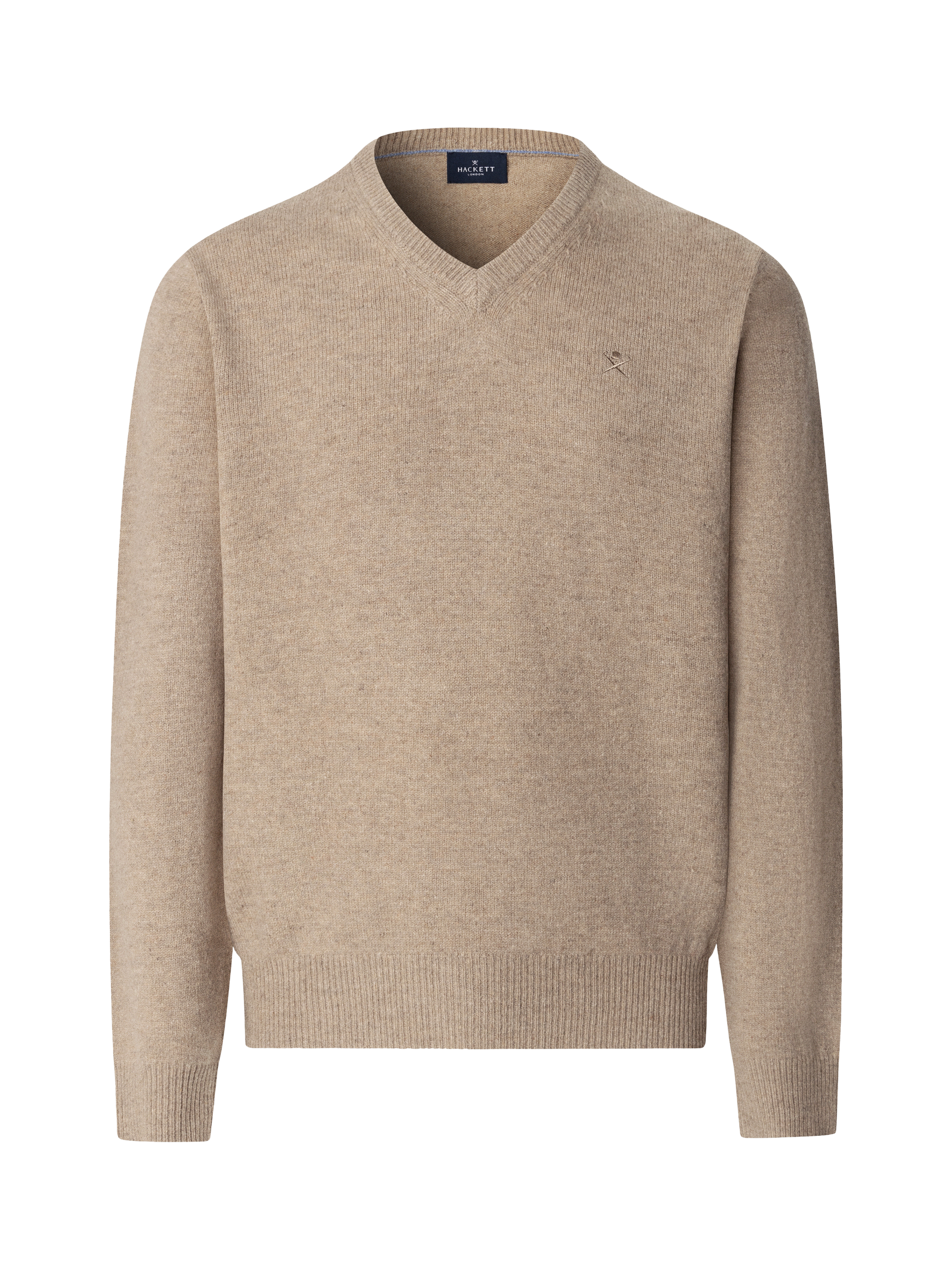 Product image 4 of 7, which shows Hackett London Pure Wool V-Neck Jumper, Malt Beige, XS
