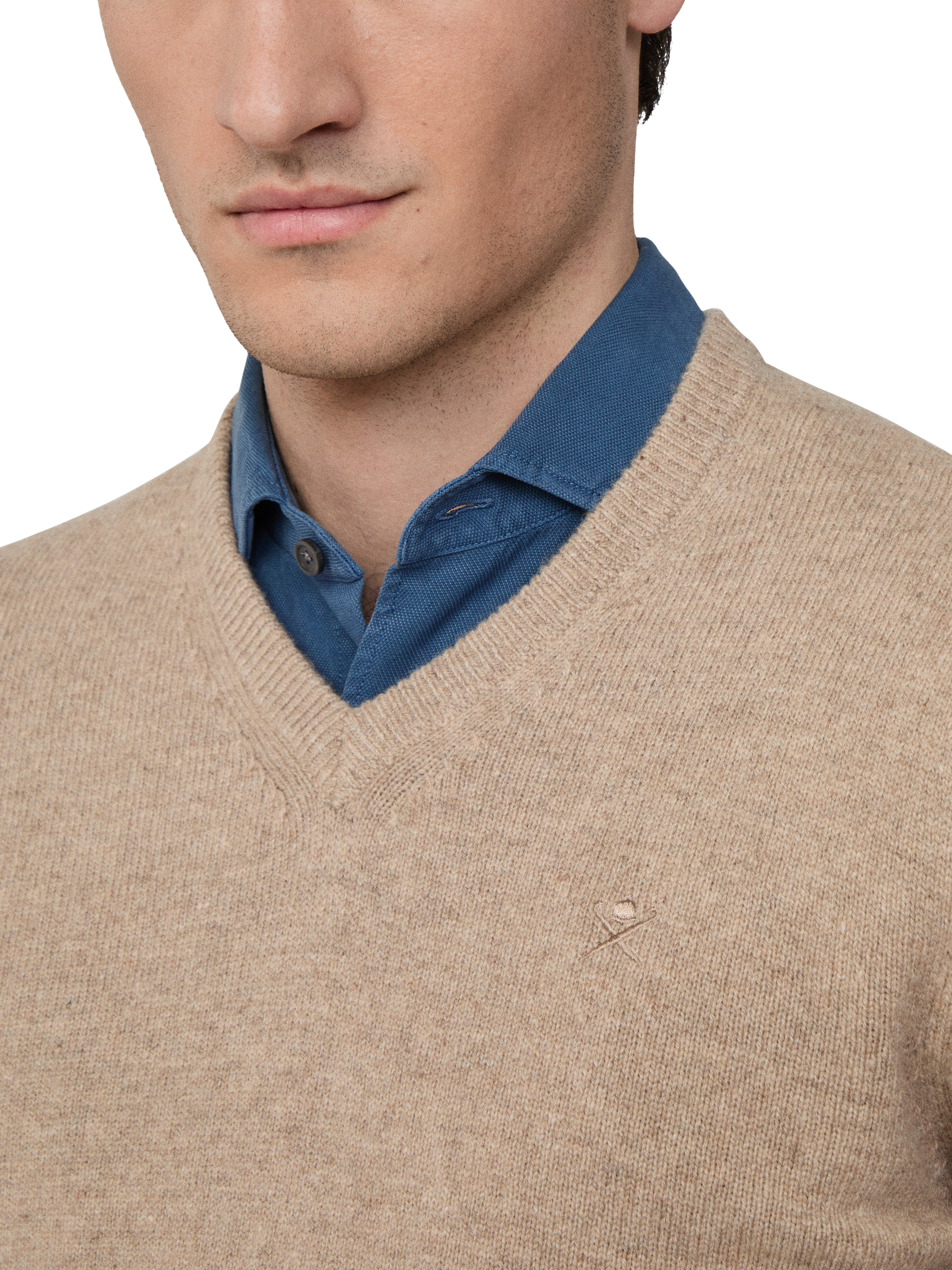 Product image 5 of 7, which shows Hackett London Pure Wool V-Neck Jumper, Malt Beige, XS