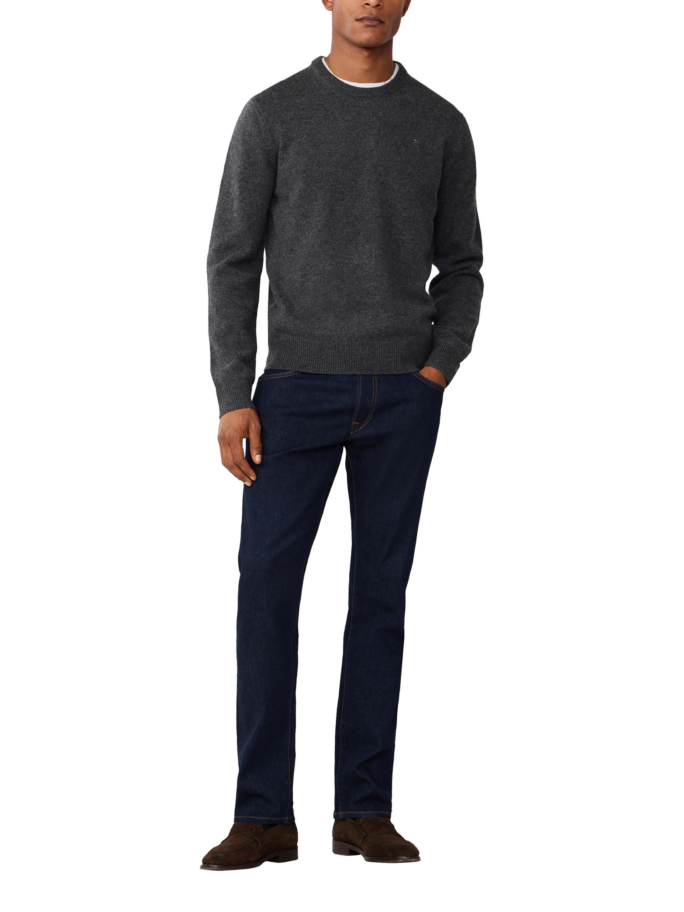 Product image 2 of 7, which shows Hackett London Pure Wool Crew Neck Jumper, Charcoal Grey, XS