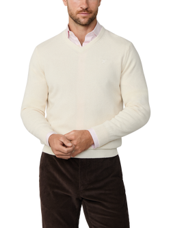 Hackett London Pure Wool V-Neck Jumper, Off White