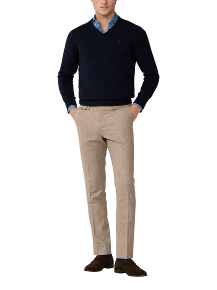 Hackett London Pure Wool V-Neck Jumper - view 2, Midnight Blue
