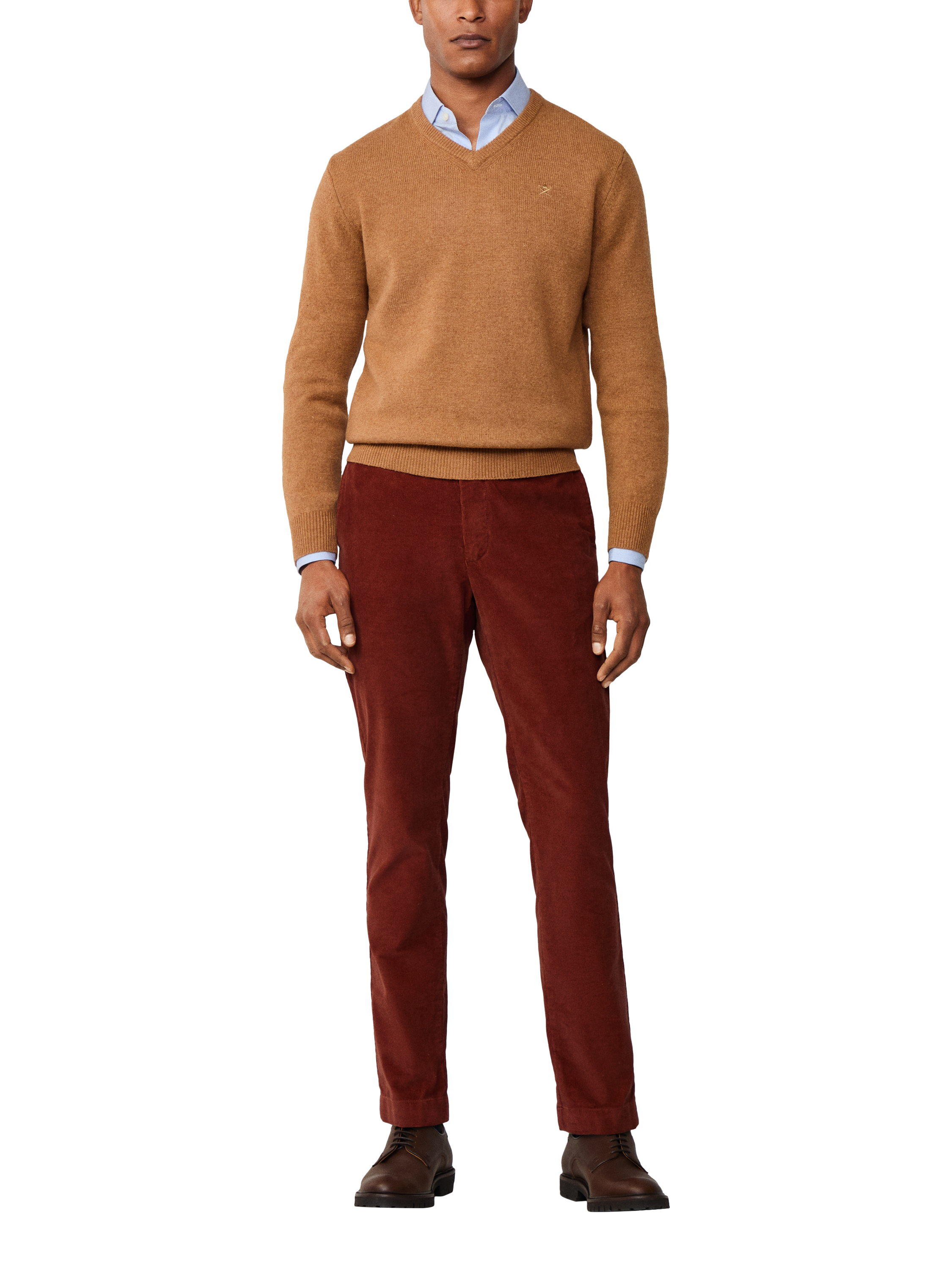 Product image 2 of 7, which shows Hackett London Pure Wool V-Neck Jumper, Camel Beige, XS