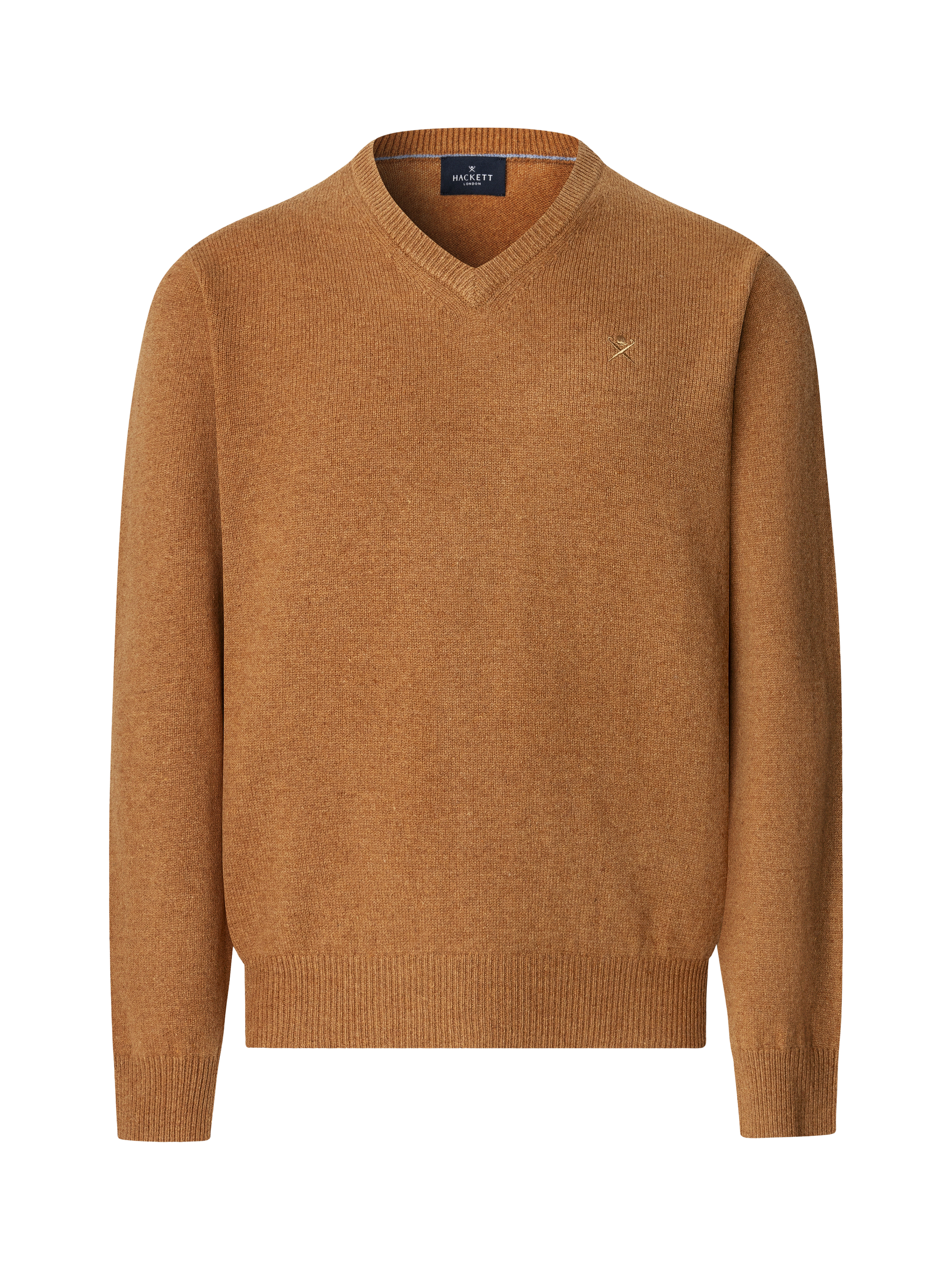 Product image 4 of 7, which shows Hackett London Pure Wool V-Neck Jumper, Camel Beige, XS