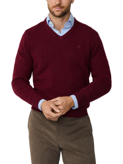 Hackett London Pure Wool V-Neck Jumper, Burgundy Red