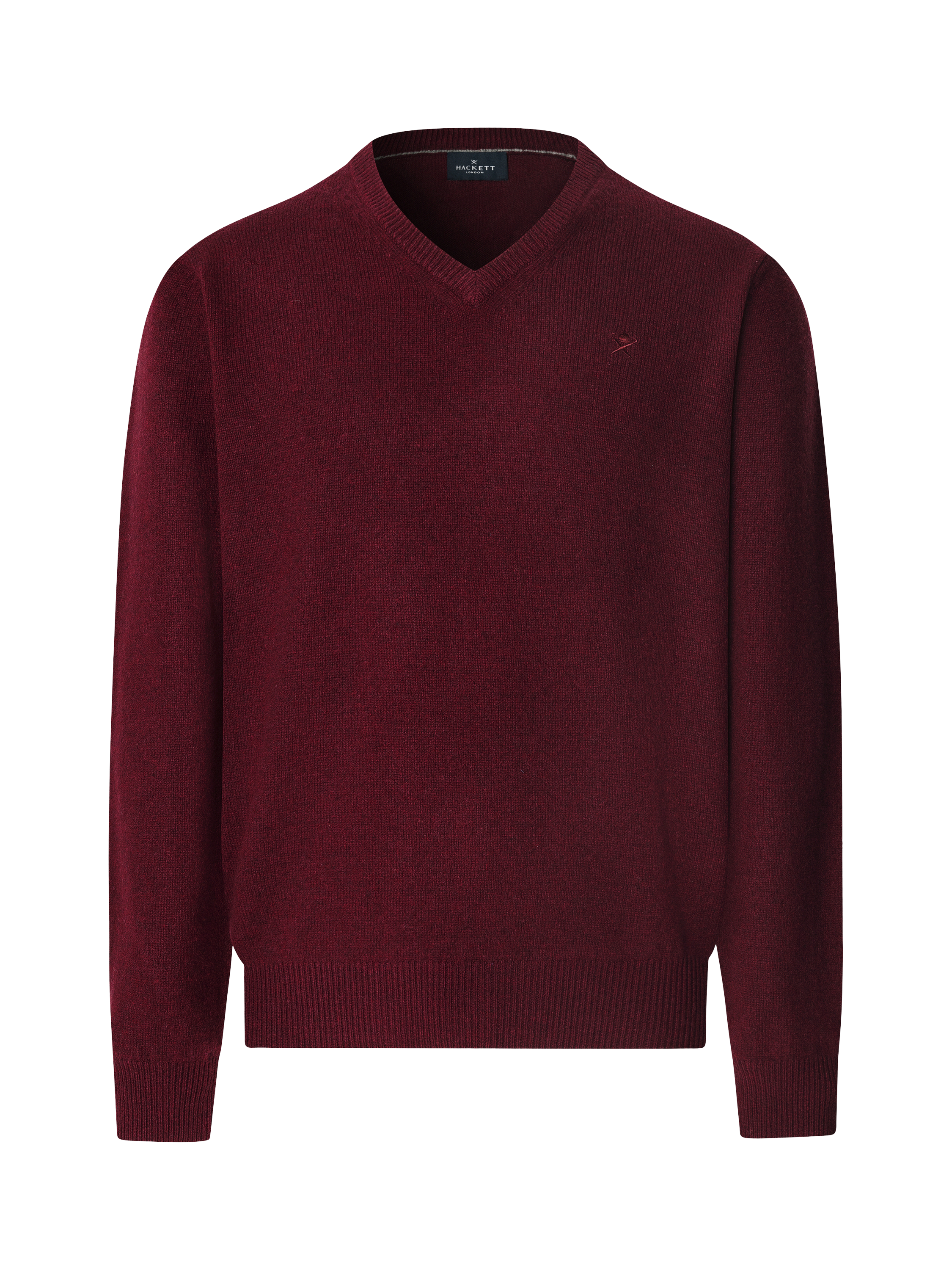 Product image 4 of 7, which shows Hackett London Pure Wool V-Neck Jumper, Burgundy Red, XS