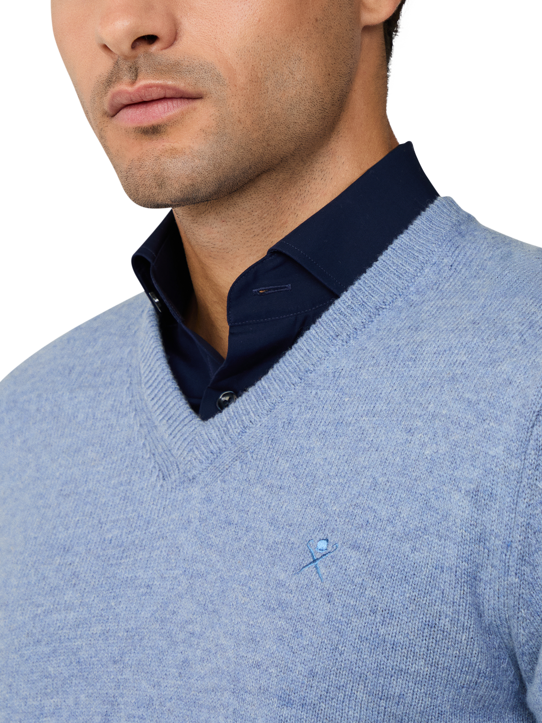 Product image 5 of 7, which shows Hackett London Pure Wool V-Neck Jumper, Pearl Blue, XS