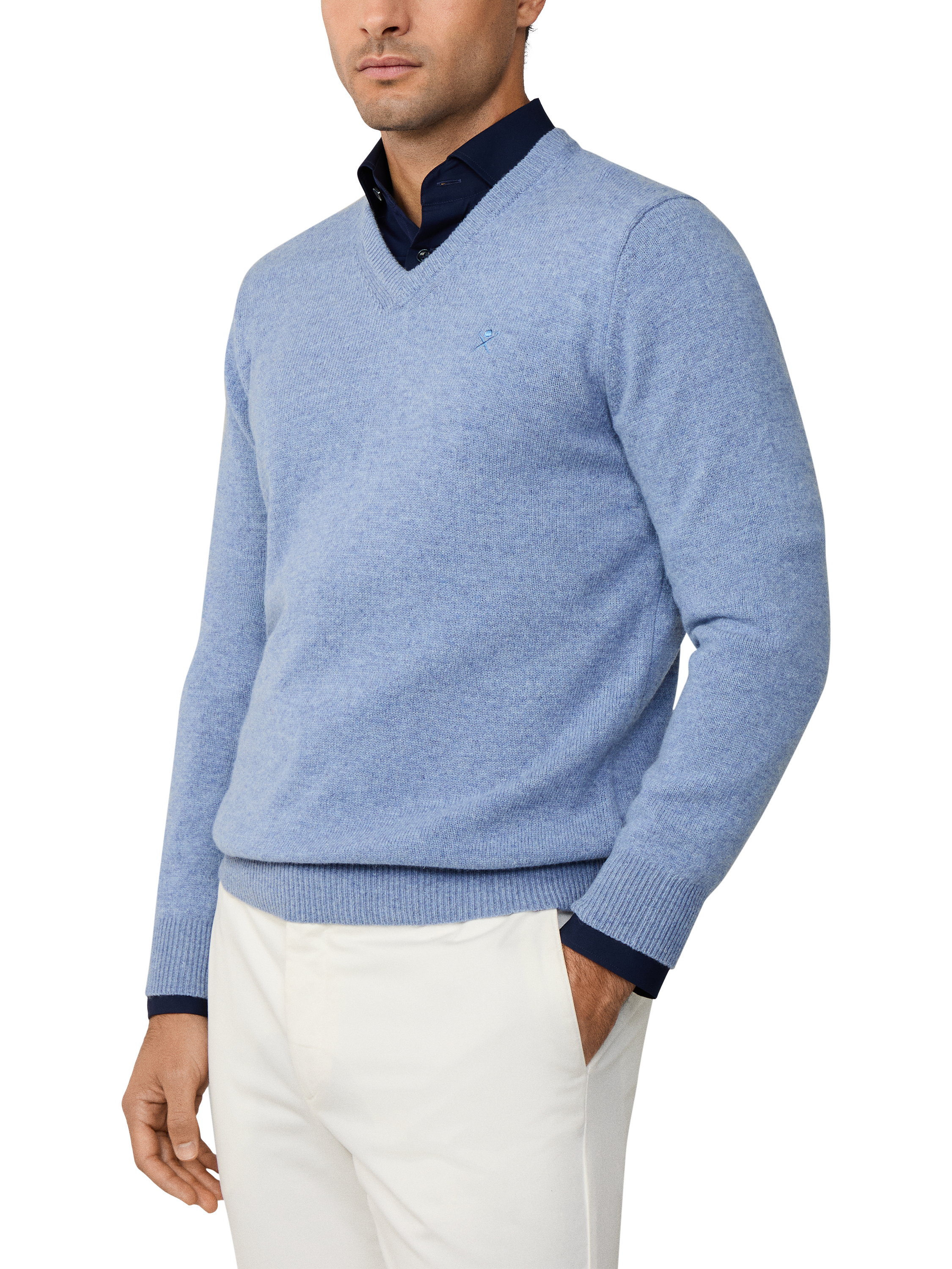 Product image 6 of 7, which shows Hackett London Pure Wool V-Neck Jumper, Pearl Blue, XS