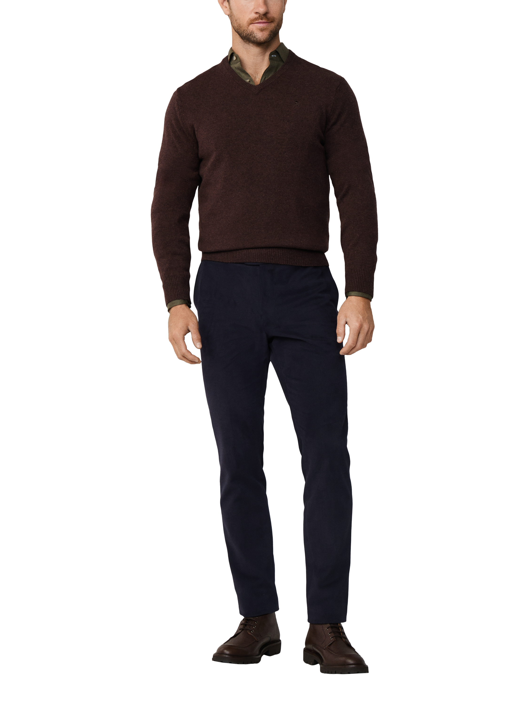 Product image 2 of 11, which shows Hackett London Pure Wool V-Neck Jumper, Dark Brown, XS