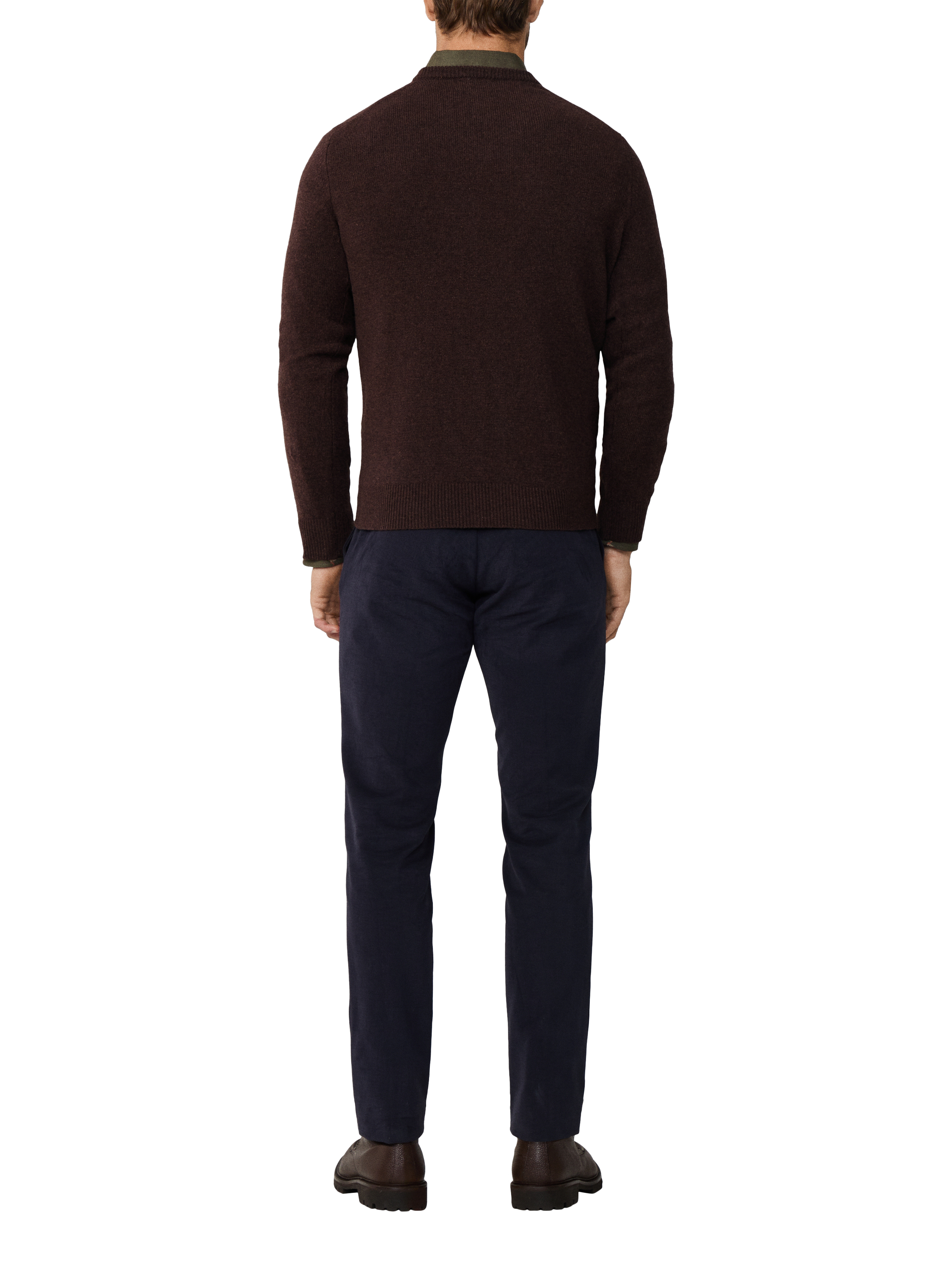 Product image 3 of 11, which shows Hackett London Pure Wool V-Neck Jumper, Dark Brown, XS