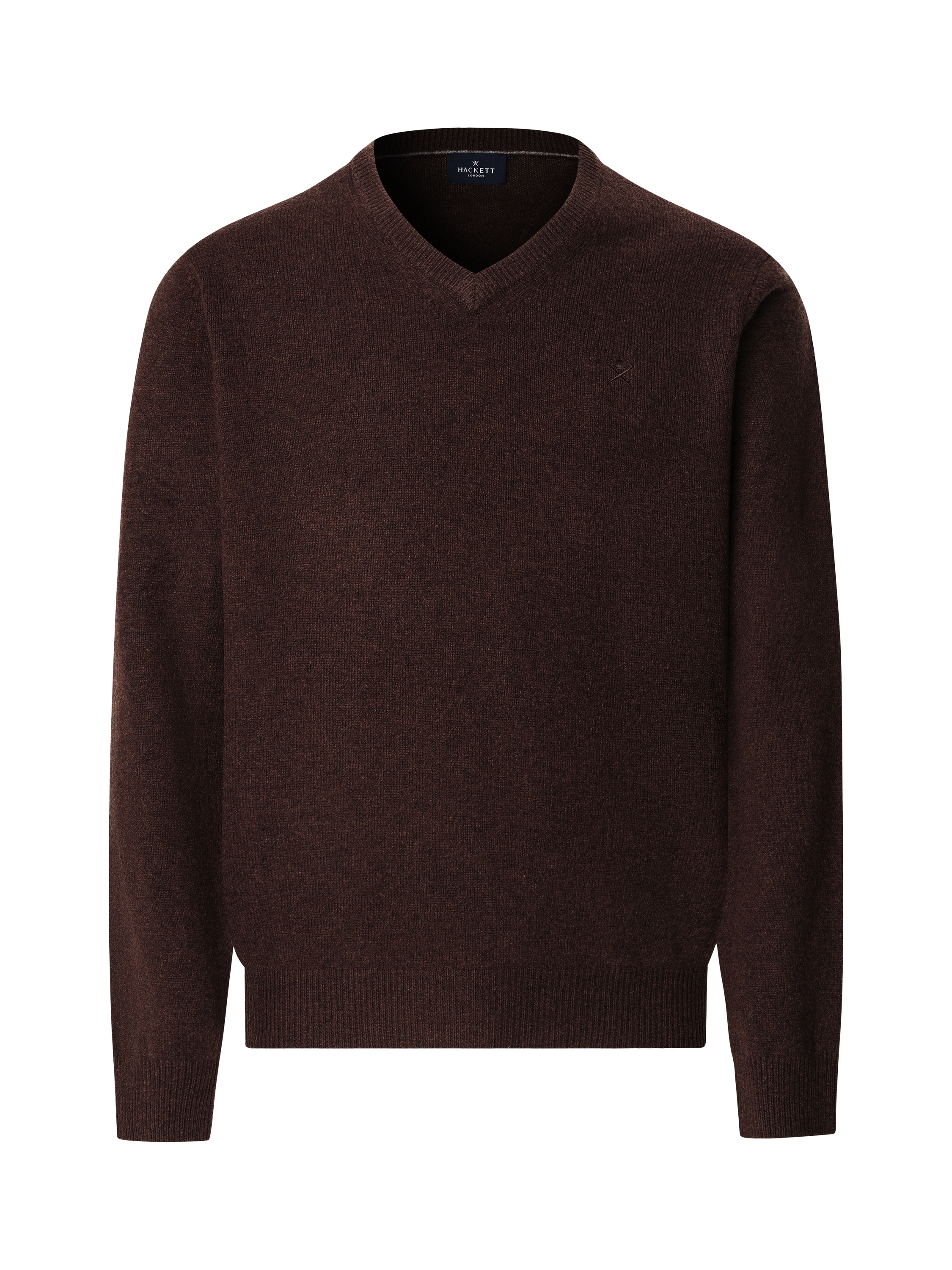 Product image 4 of 11, which shows Hackett London Pure Wool V-Neck Jumper, Dark Brown, XS
