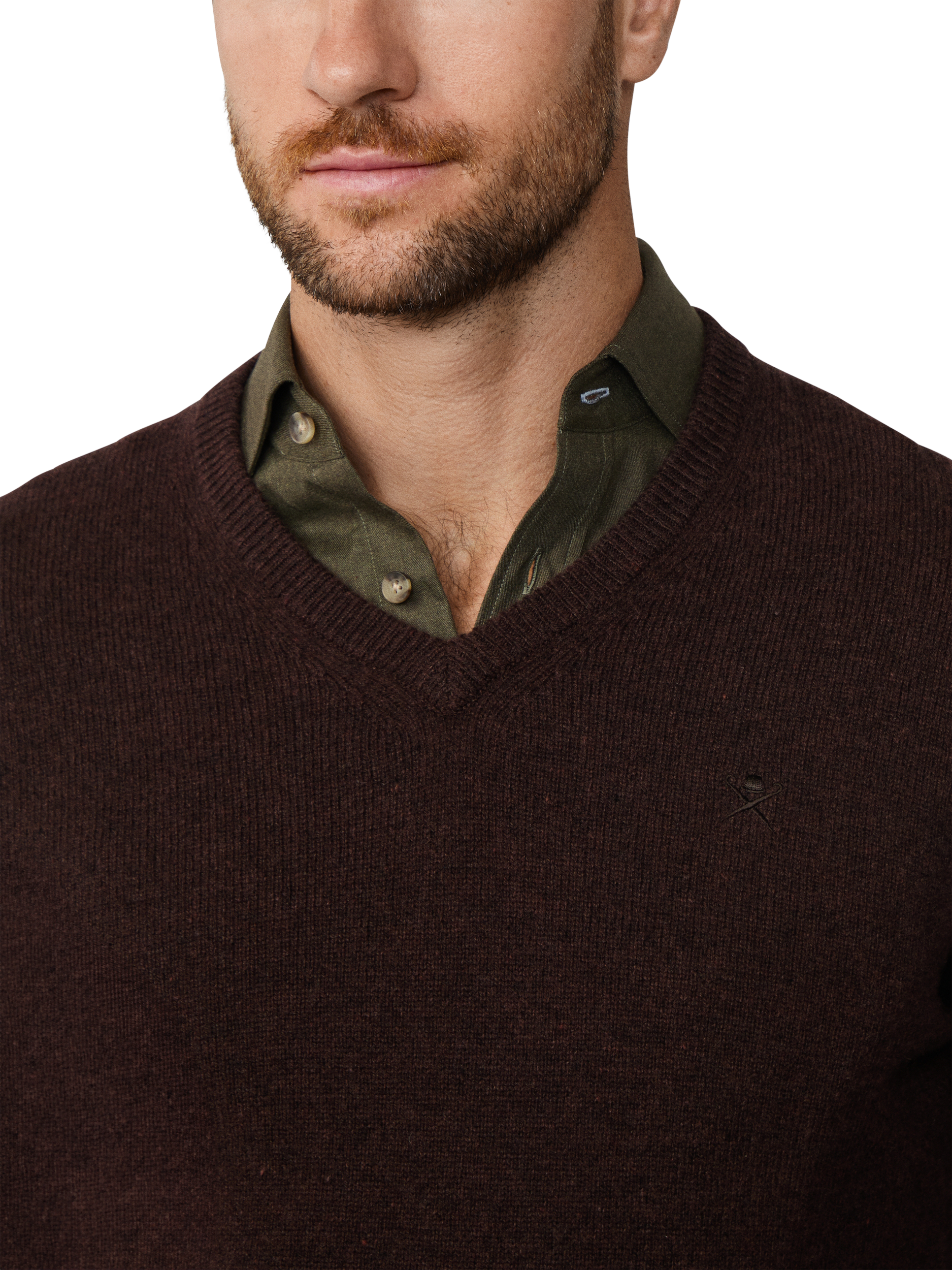 Product image 5 of 11, which shows Hackett London Pure Wool V-Neck Jumper, Dark Brown, XS