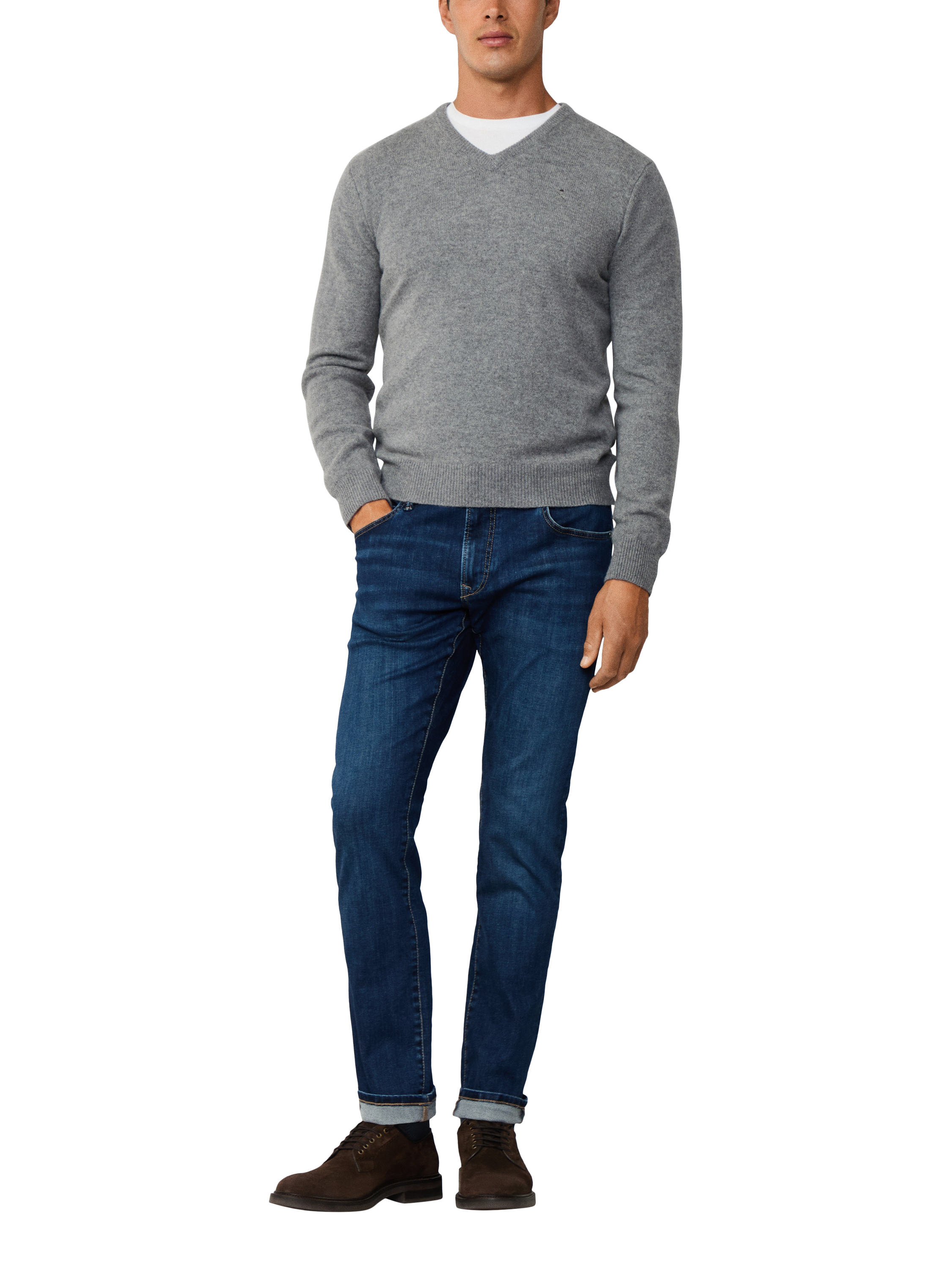 Product image 2 of 7, which shows Hackett London Pure Wool V-Neck Jumper, Metal Grey, XS